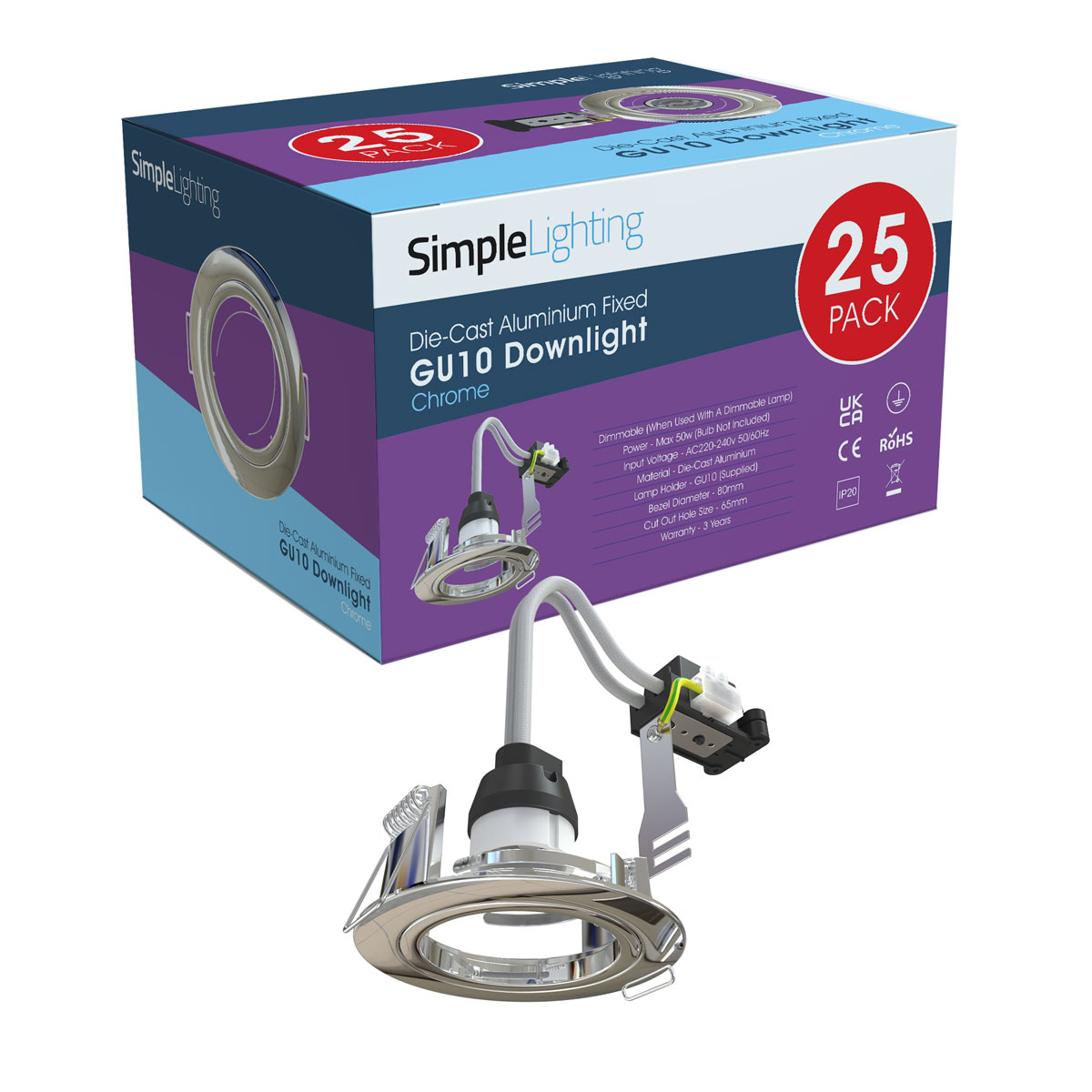 Pack of 25 GU10 Downlight, Fixed, Die Cast in a Chrome Finish Price Comparisons | Compare The Build