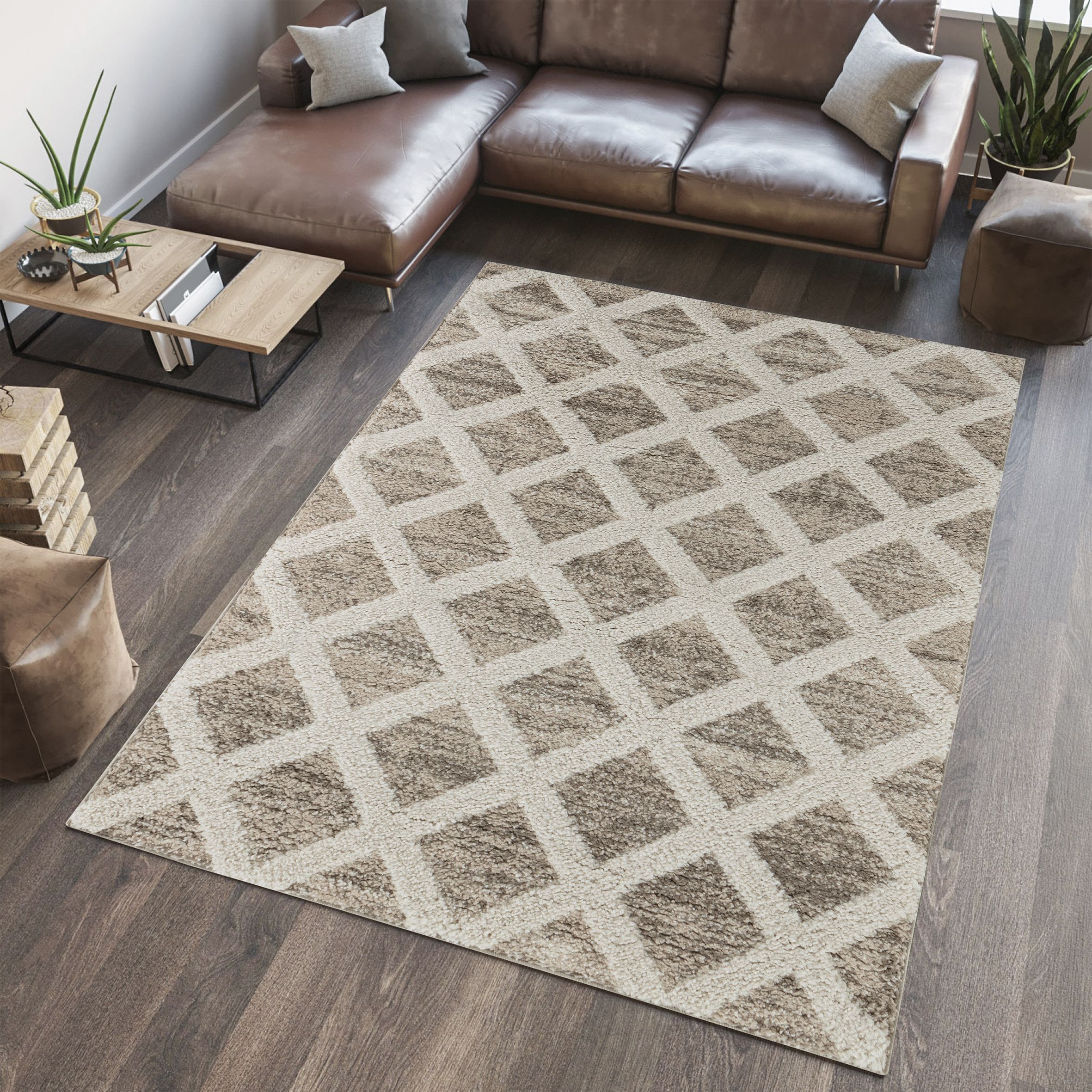 Diamond Shaggy Natural Modern Rug 160Cmx120Cm Price Comparisons | Compare The Build