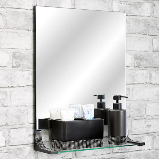 Vale Designs Sparkle Bathroom Mirror with Shelf Black 500 x 400mm Price Comparisons | Compare The Build