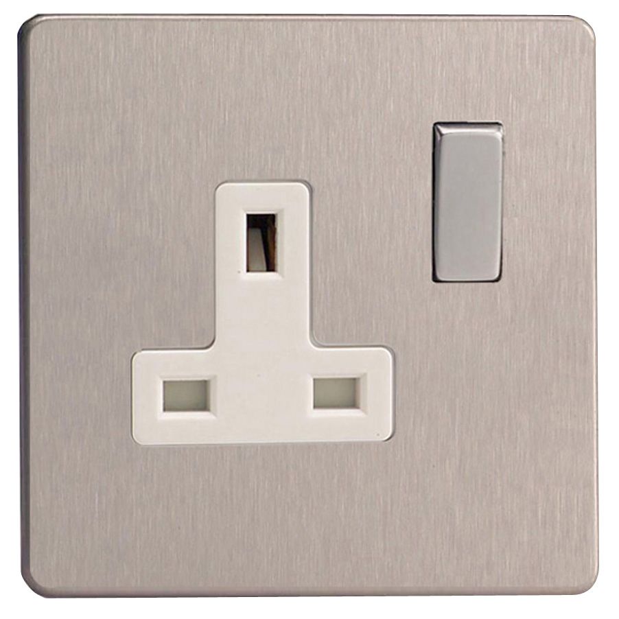 Varilight Steel Single 13A Screwless Switched Socket With White Inserts Price Comparisons | Compare The Build