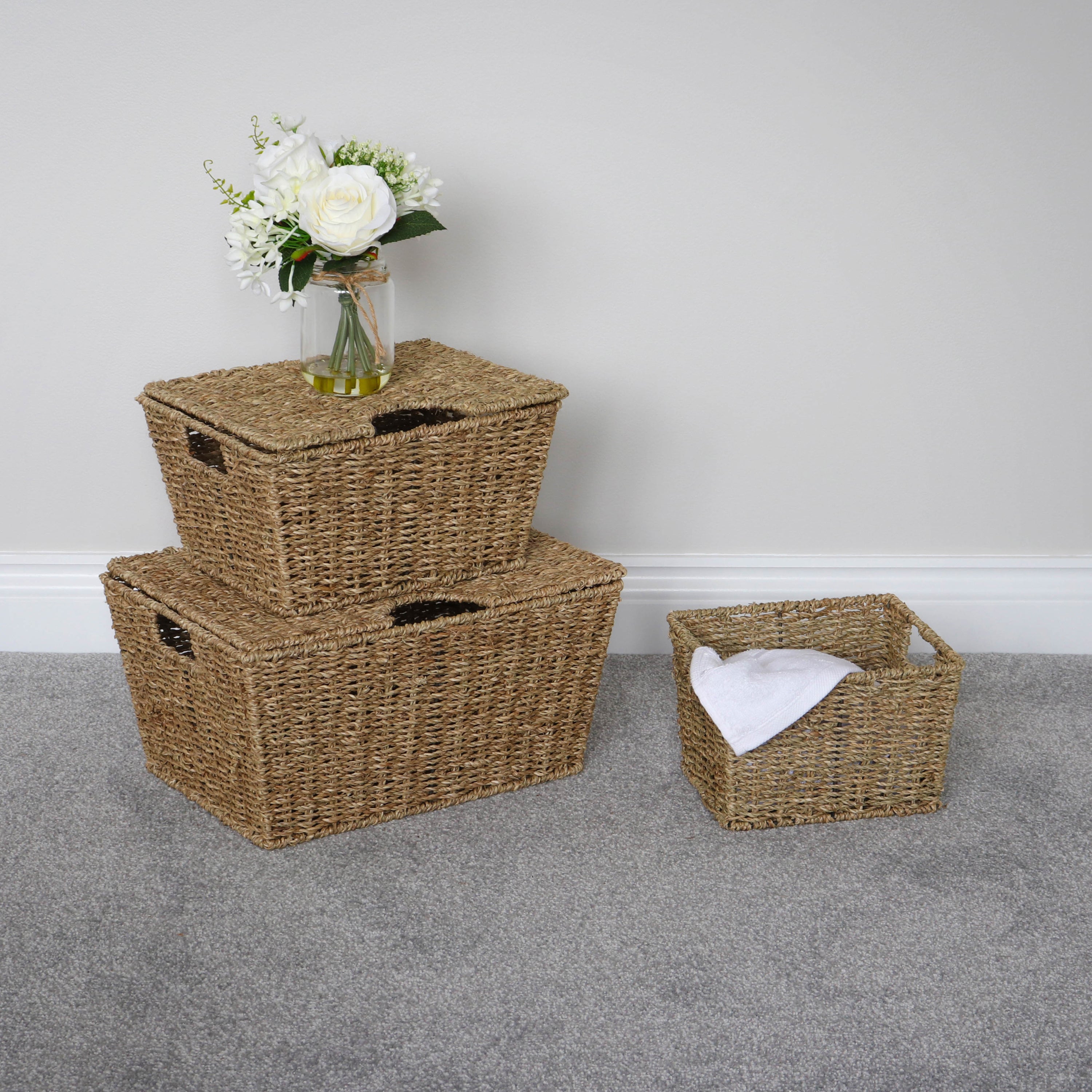 JVL Seagrass Set of 3 Storage Baskets with Lids Natural Price Comparisons | Compare The Build