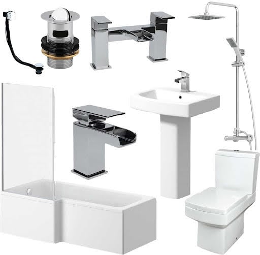 Royan Complete Bathroom Suite Bundle with L Shape Shower Bath - Left Hand 1700mm | Compare The Build