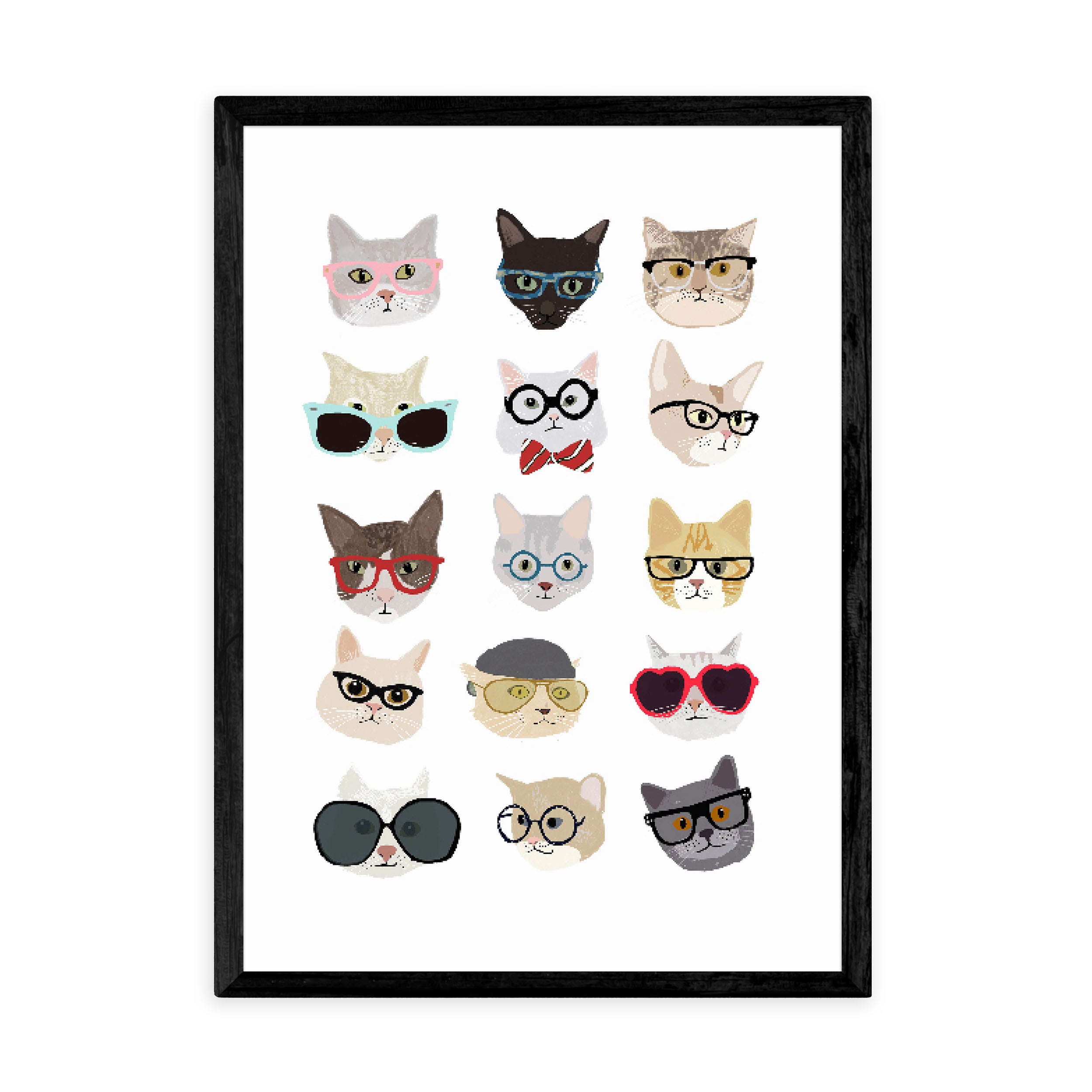 East End Prints Cats in Glasses Print MultiColoured | Compare The Build