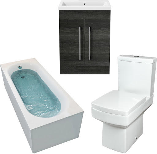 Royan Bathroom Suite with Single Ended Curved Bath & Aurora Vanity Unit - 1700mm Price Comparisons | Compare The Build