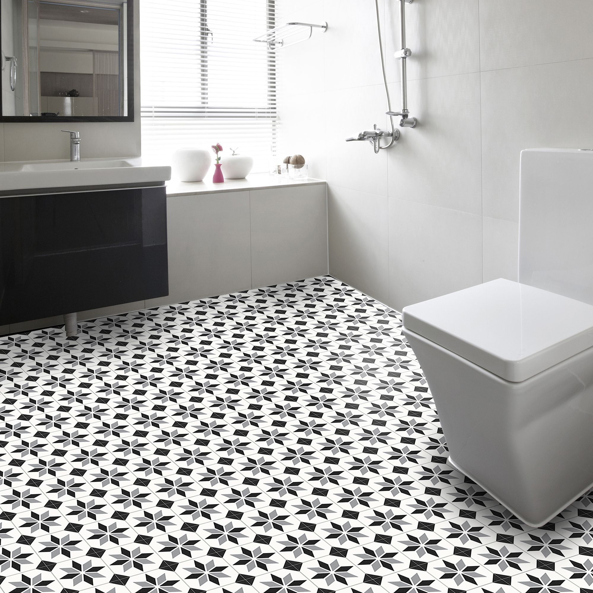 White Black & Grey Mosaic Effect Sheet Vinyl Flooring, 6M² Price Comparisons | Compare The Build