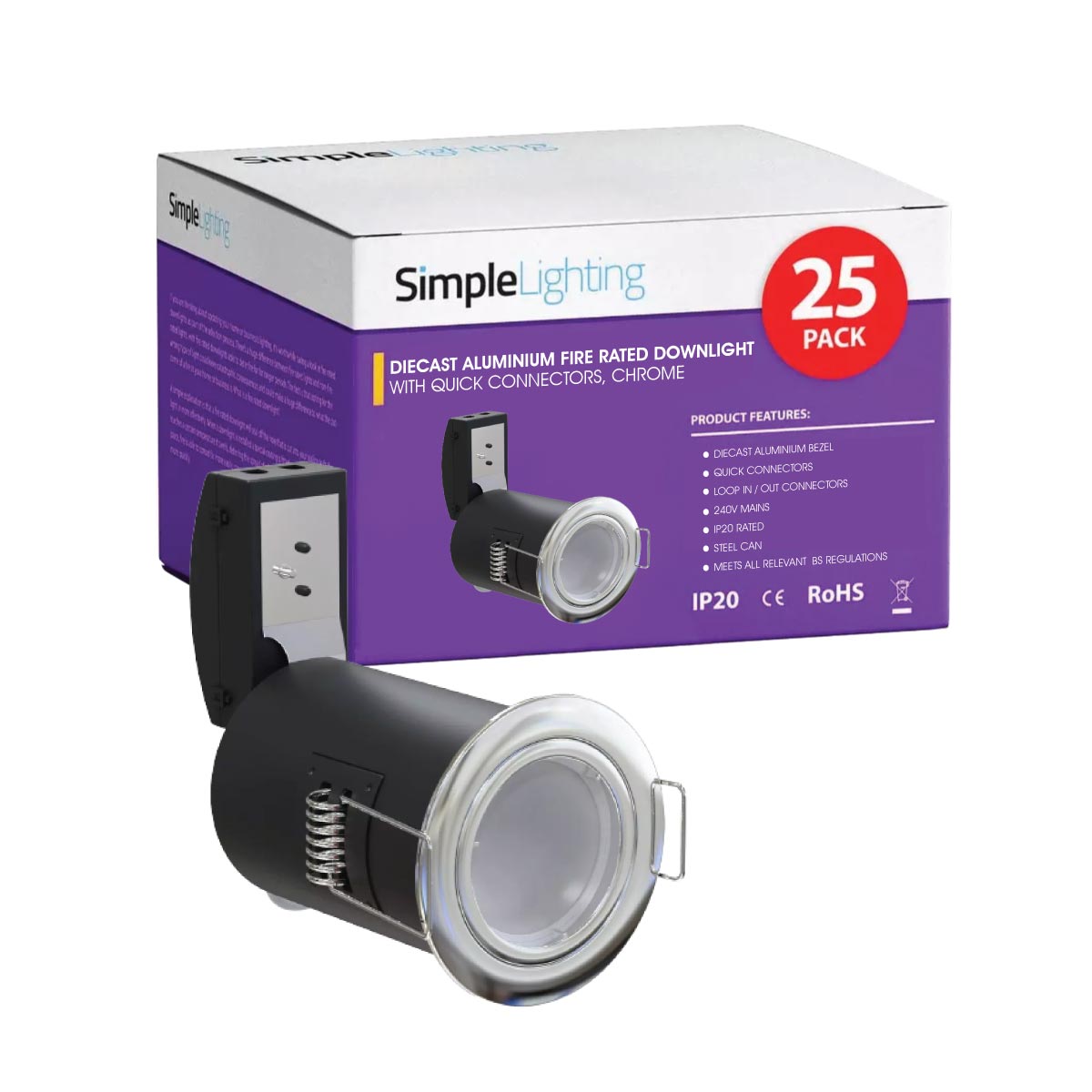 Pack of 25 Fire Rated GU10 Fixed Downlights with a Polished Chrome Finish Price Comparisons | Compare The Build
