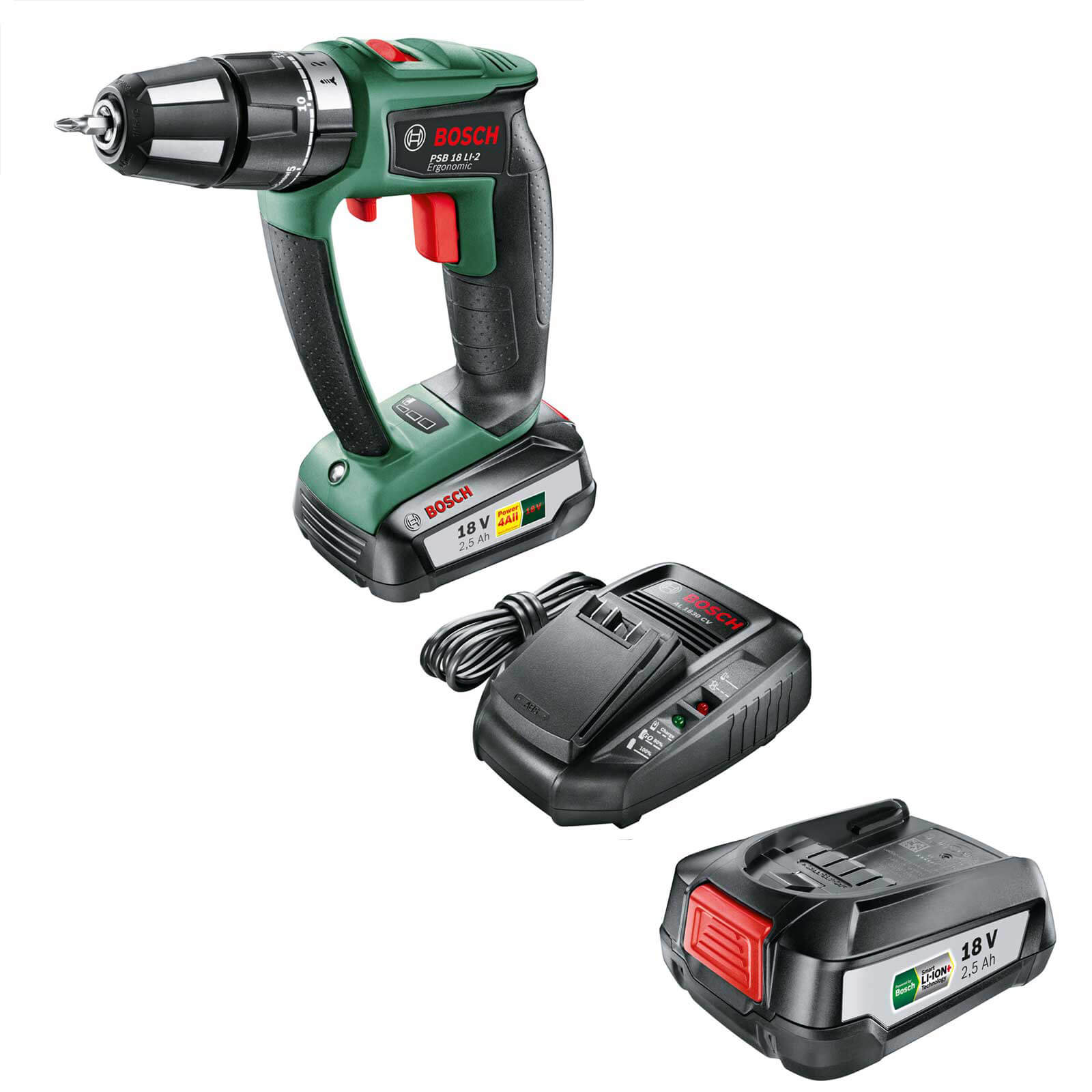 Bosch PSB 18 LI-2 ERGONOMIC 18v Cordless Combi Drill 2 x 2.5ah Li-ion Charger No Case | Compare The Build