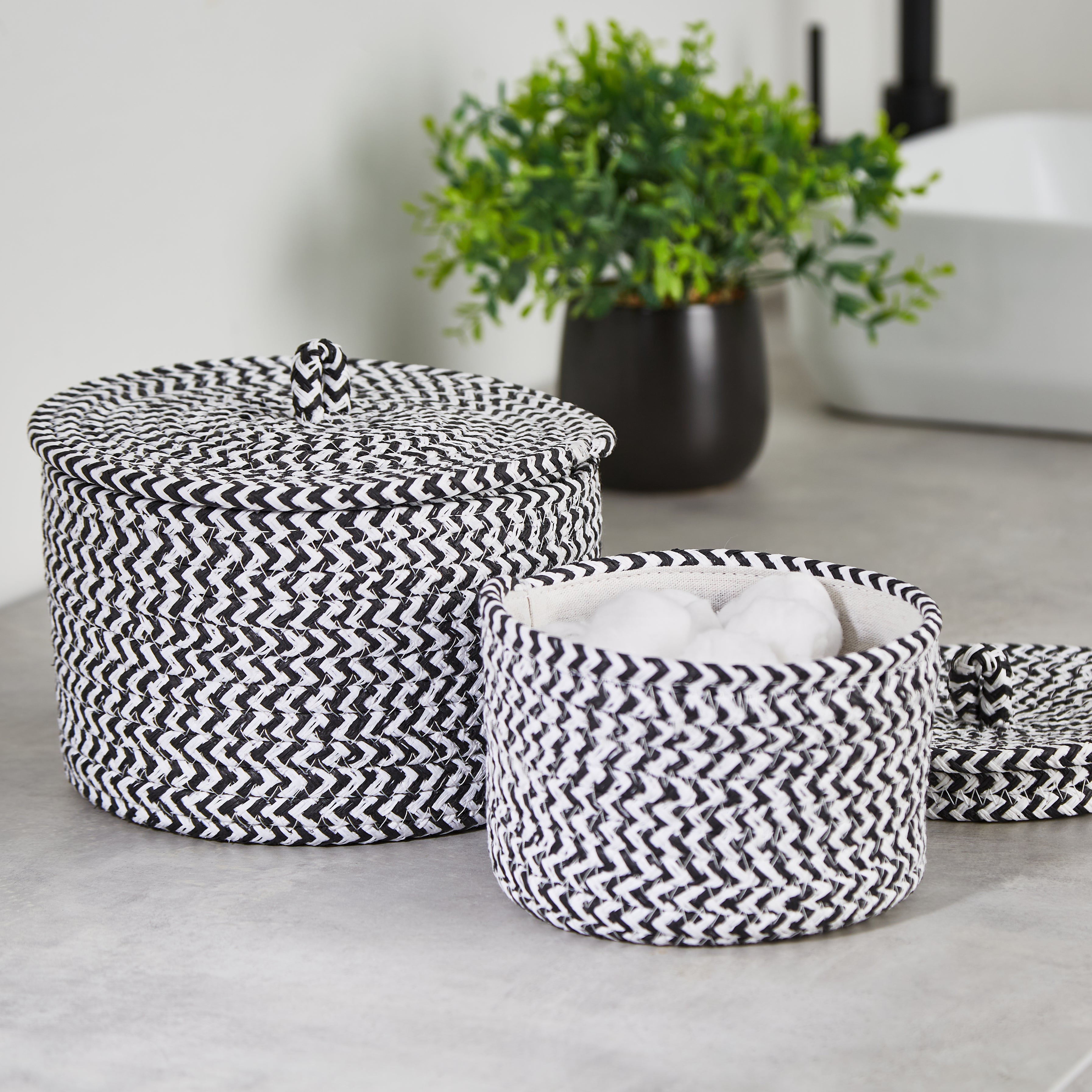 Set of 2 Paper Black Woven Storage Baskets Black/White Price Comparisons | Compare The Build