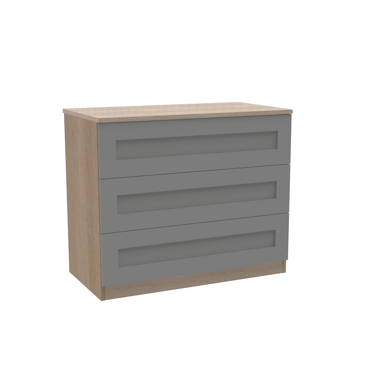House Beautiful Realm Wide Chest of Drawers - Oak Effect Carcass, Grey Shaker Drawer Fronts (W) 900mm x (H) 756mm Price Comparisons | Compare The Build