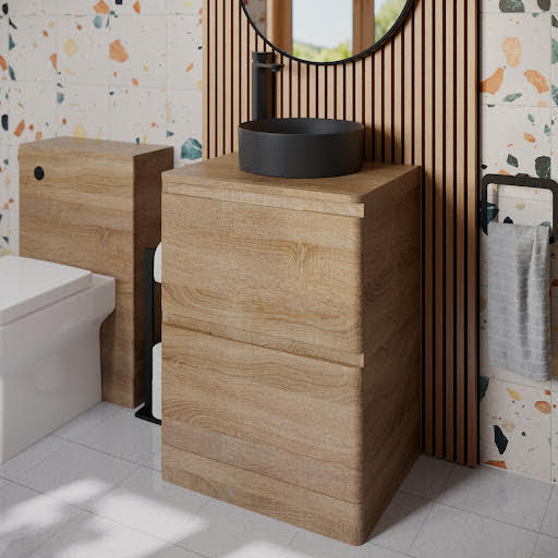 Regis Forma Wood Freestanding Vanity Unit & Affine Lyon Matt Black Countertop Basin 600mm Price Comparisons | Compare The Build