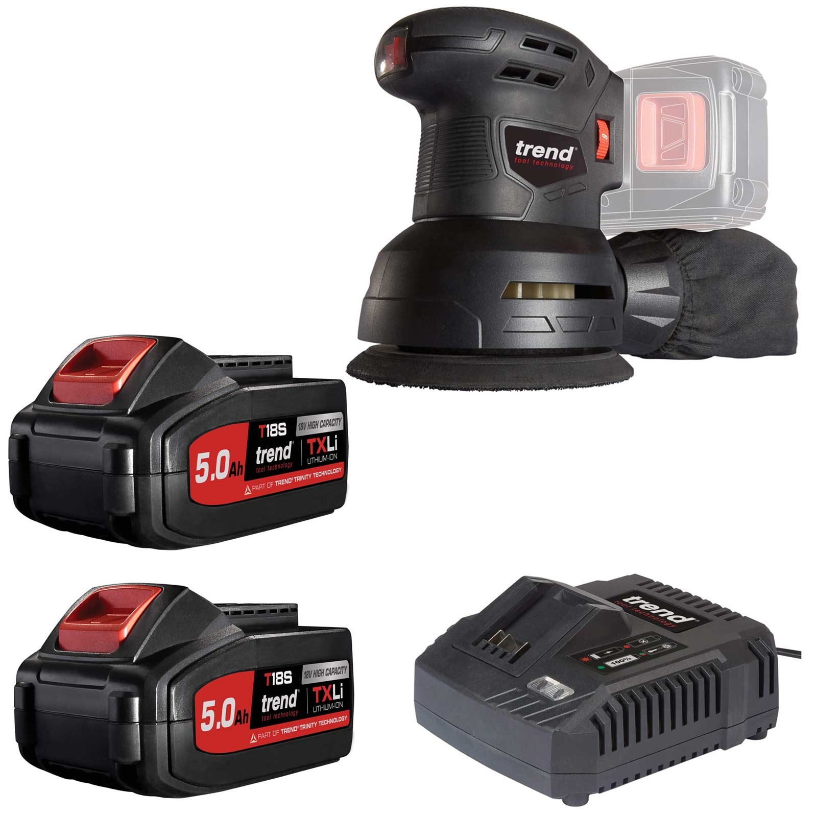 Trend T18S/ROS125B 18v Cordless Random Orbital Sander 125mm 2 x 5ah Li-ion Charger No Case Price Comparisons | Compare The Build