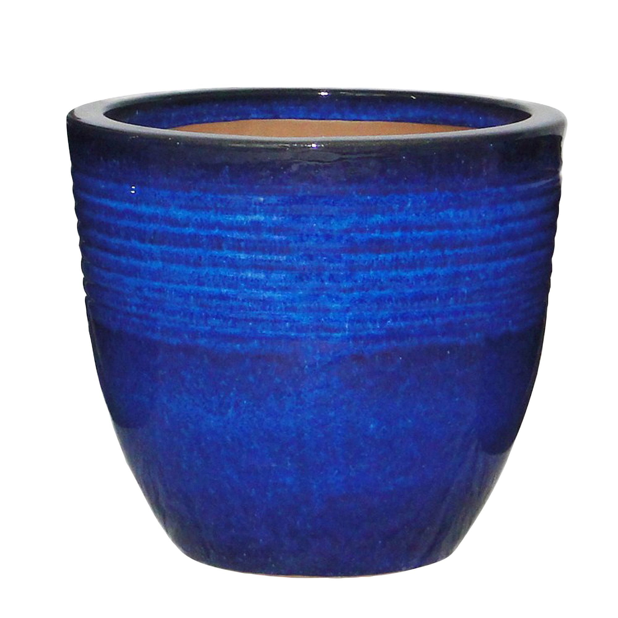 Verve Seacourt Round Glazed Blue Plant Pot (H)210mm (Dia)220mm Price Comparisons | Compare The Build