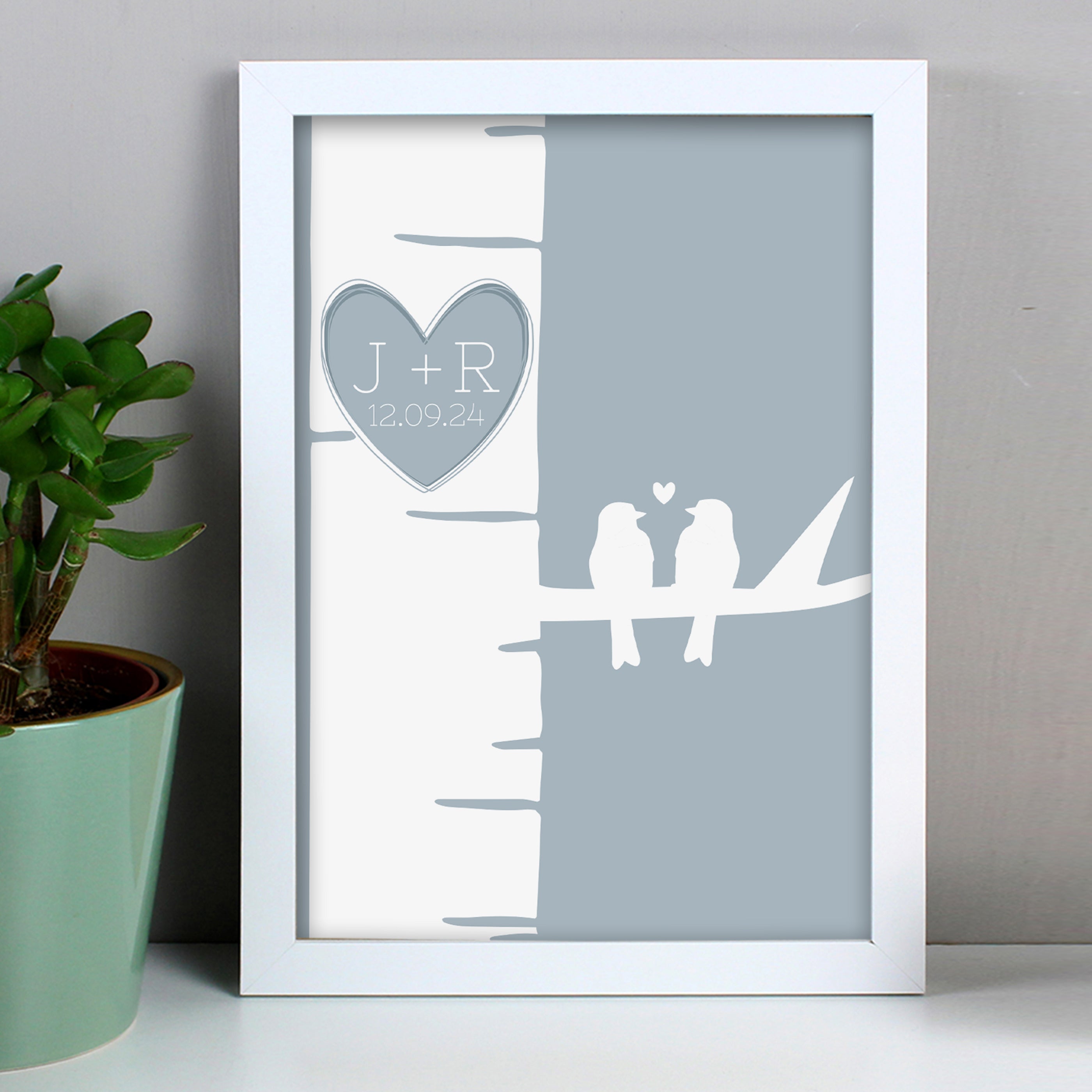 Personalised Grey Love Birds A4 Framed Print White Price Comparisons | Compare The Build