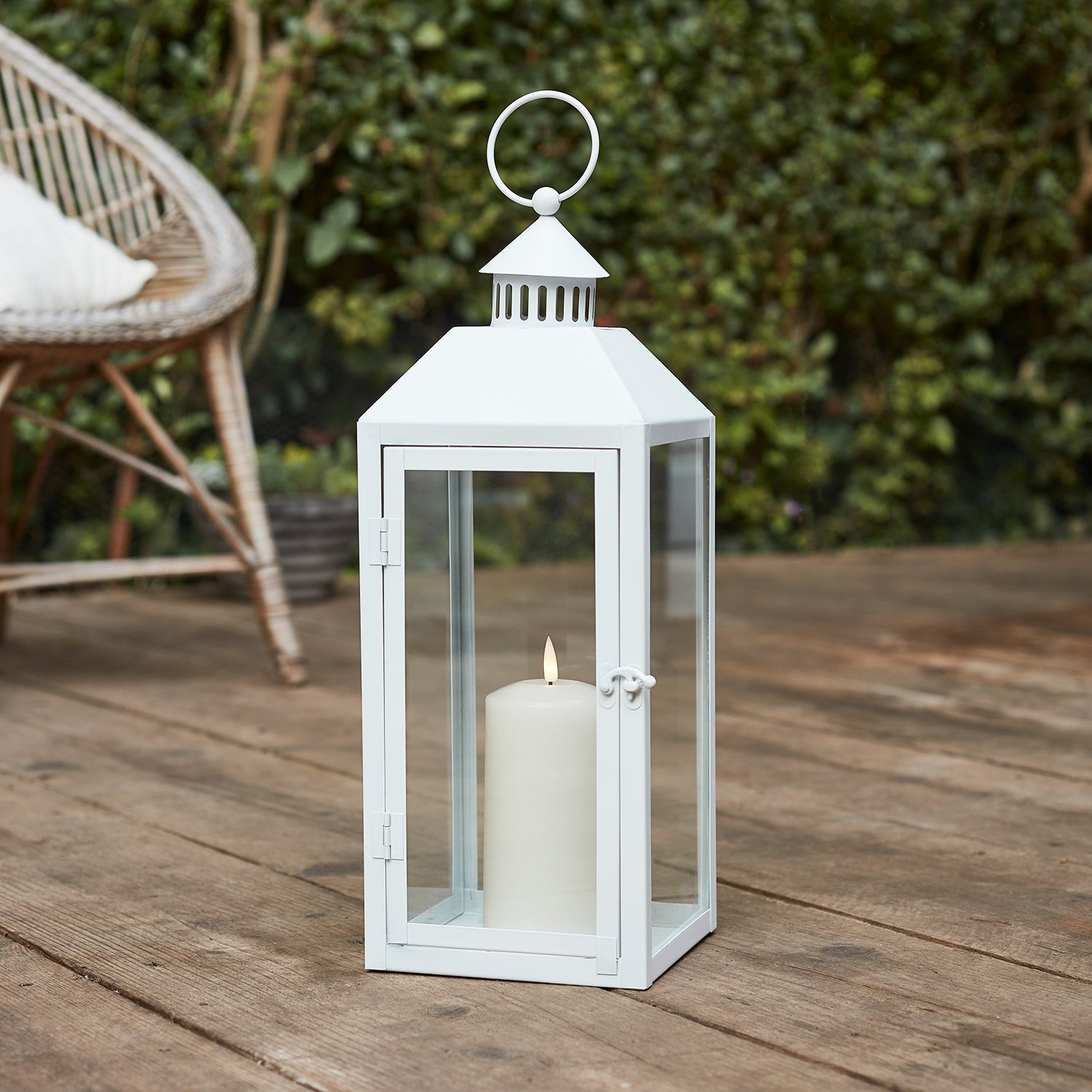 Perth Medium White Garden Lantern with TruGlow® Candle Price Comparisons | Compare The Build