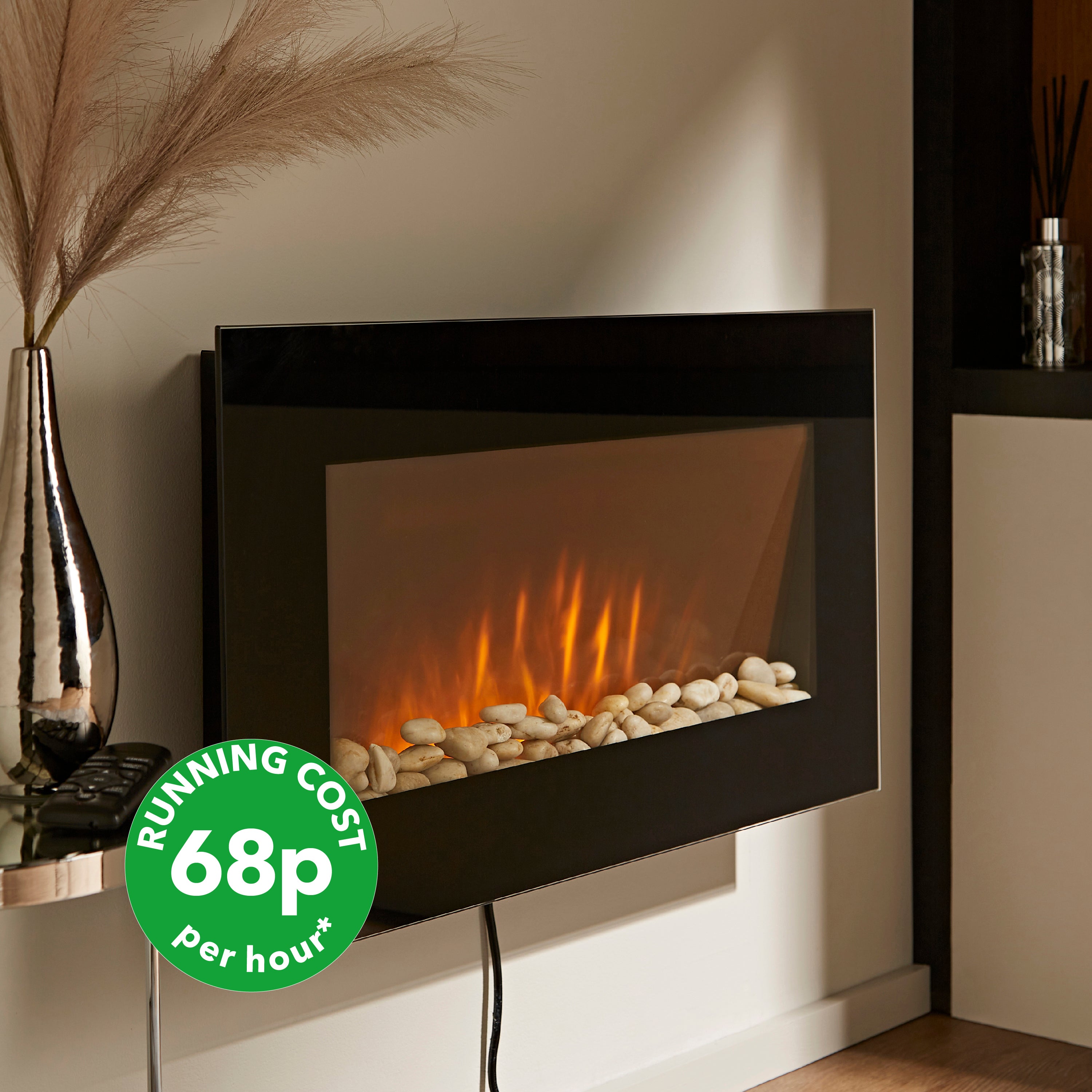 Wall Mounted Electric Fire with Pebbles Black Price Comparisons | Compare The Build