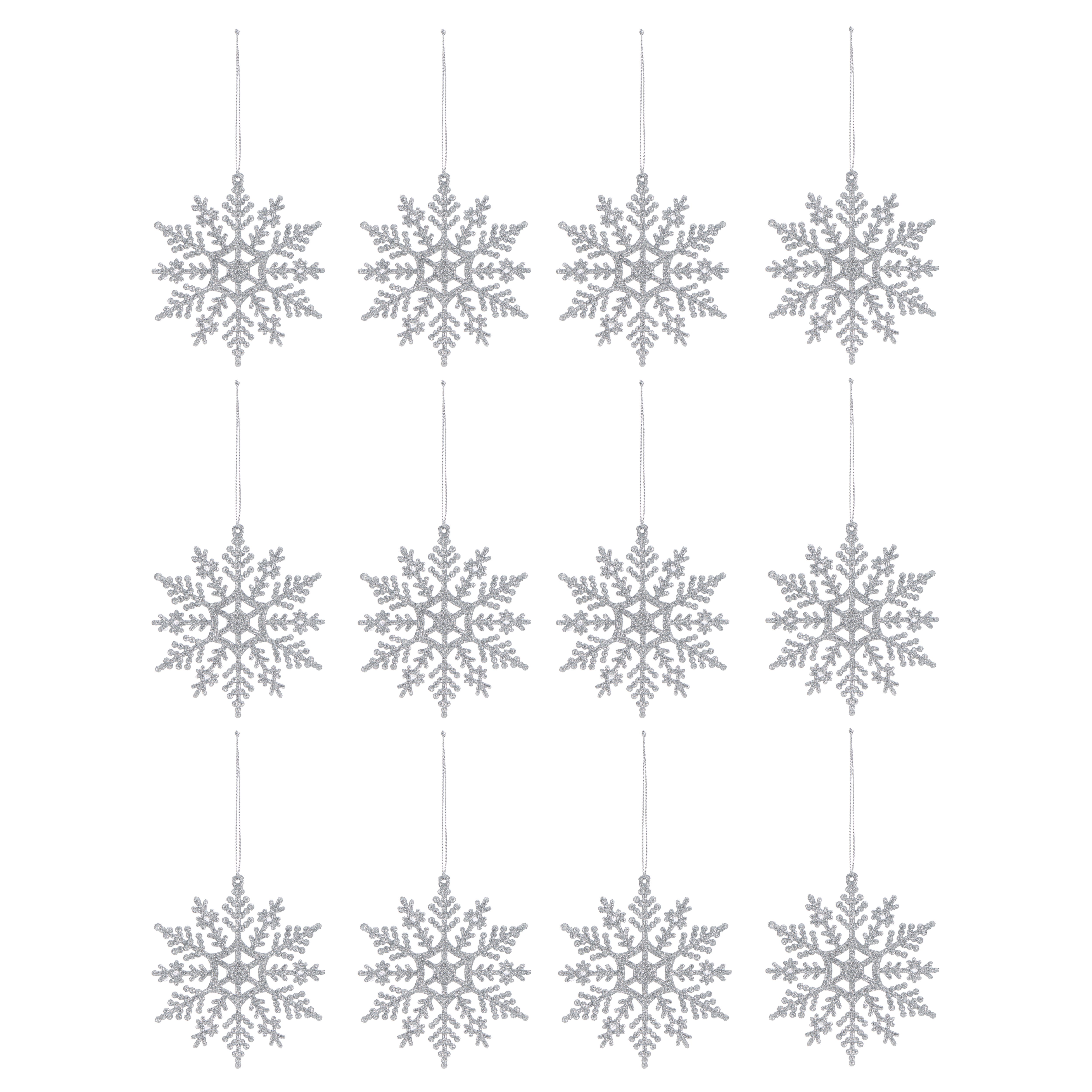 Glitter Silver Effect Snowflake Decorations, Pack Of 12 Price Comparisons | Compare The Build