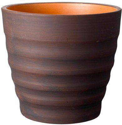 Nurgul Brown Ceramic Ribbed Plant Pot (Dia)40Cm | Compare The Build