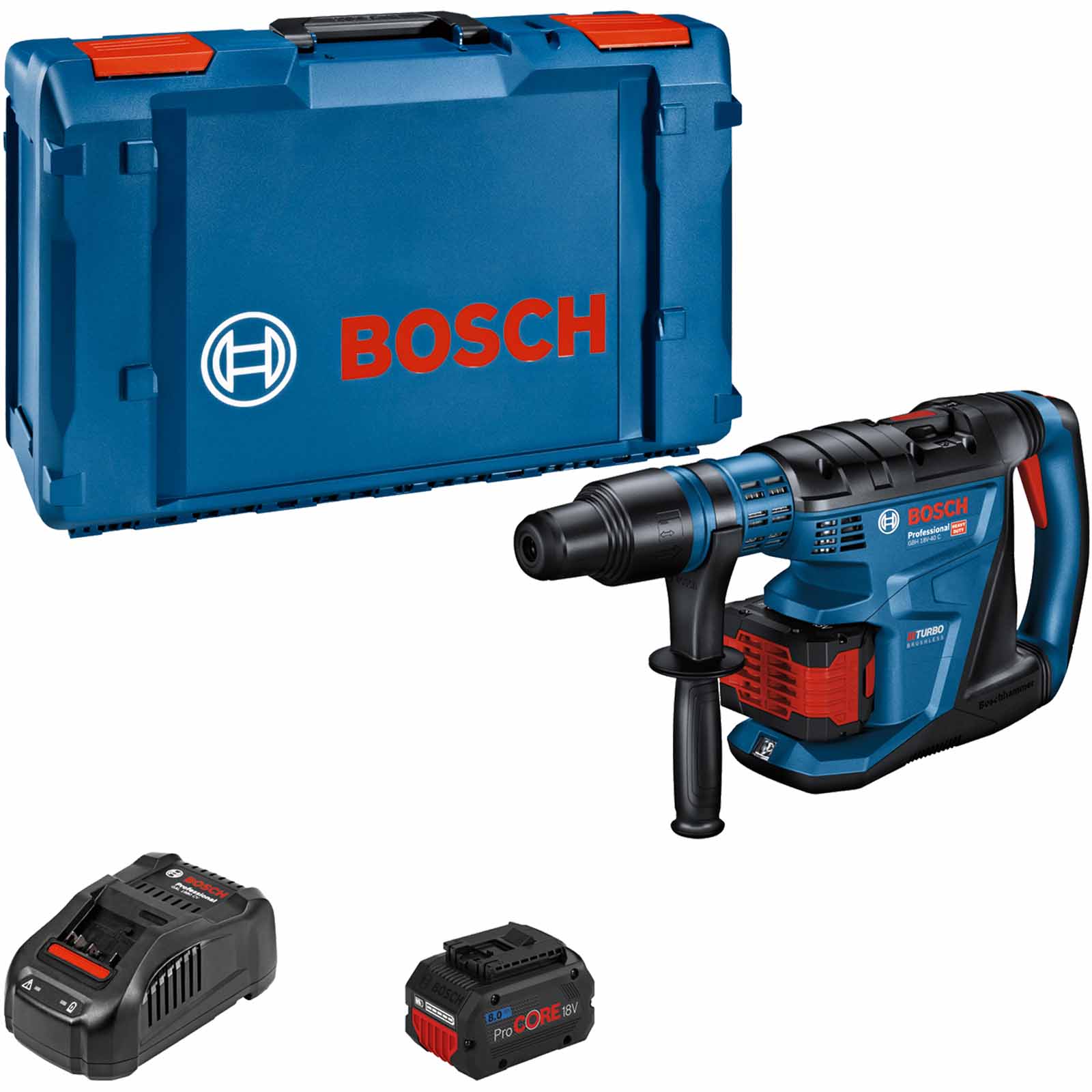 Bosch GBH 18V-40 C BITURBO 18v Cordless SDS Max Drill 2 x 8ah Li-ion ProCore Charger Case | Compare The Build