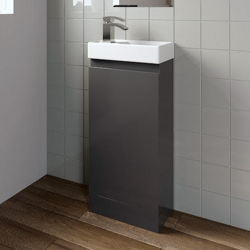 Artis Flat Pack Grey Gloss Cloakroom Vanity Unit & Basin - 400mm Width | Compare The Build