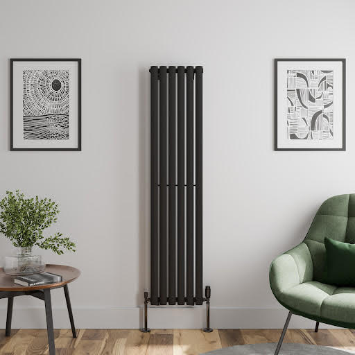 DuraTherm Vertical Oval Tube Single Panel Designer Radiator - 1600 x 360mm Black Price Comparisons | Compare The Build