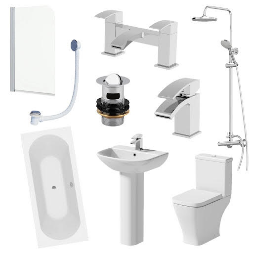 Marseille Complete Bathroom Suite Bundle with Double Ended Curved Bath - 1700mm | Compare The Build