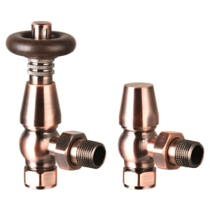 Towelrads Chelsea Antique Copper Angled Thermostatic Radiator Valve & Lockshield - 129 x 67mm Price Comparisons | Compare The Build