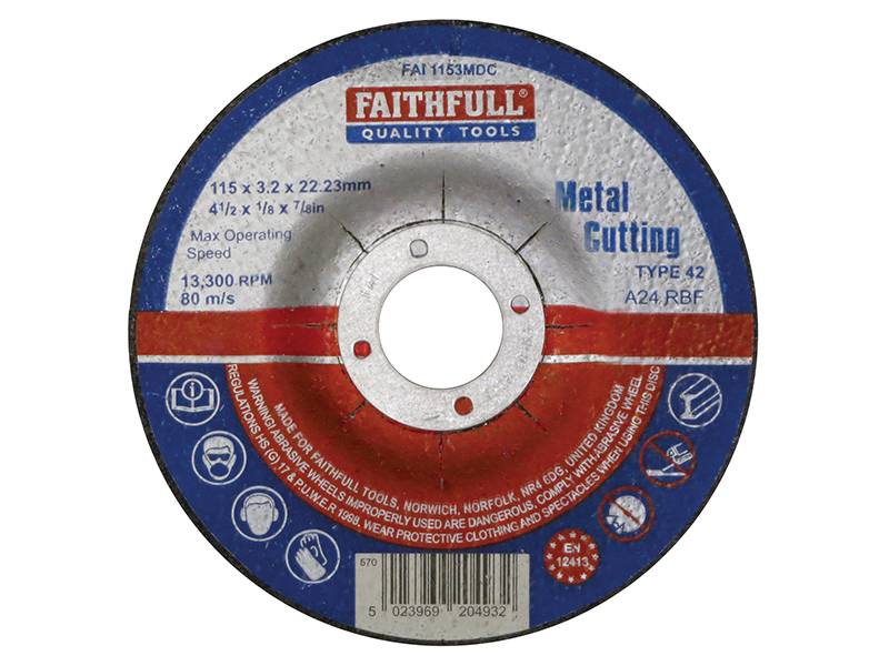 Faithfull FAI1153MDC Depressed Centre Metal Cutting Disc 115 x 3.2 x 22.23mm Price Comparisons | Compare The Build