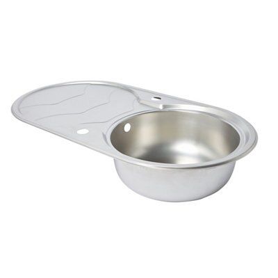 Cooke & Lewis Jemison 1 Bowl Linen Finish Stainless Steel Round Sink & Drainer Price Comparisons | Compare The Build