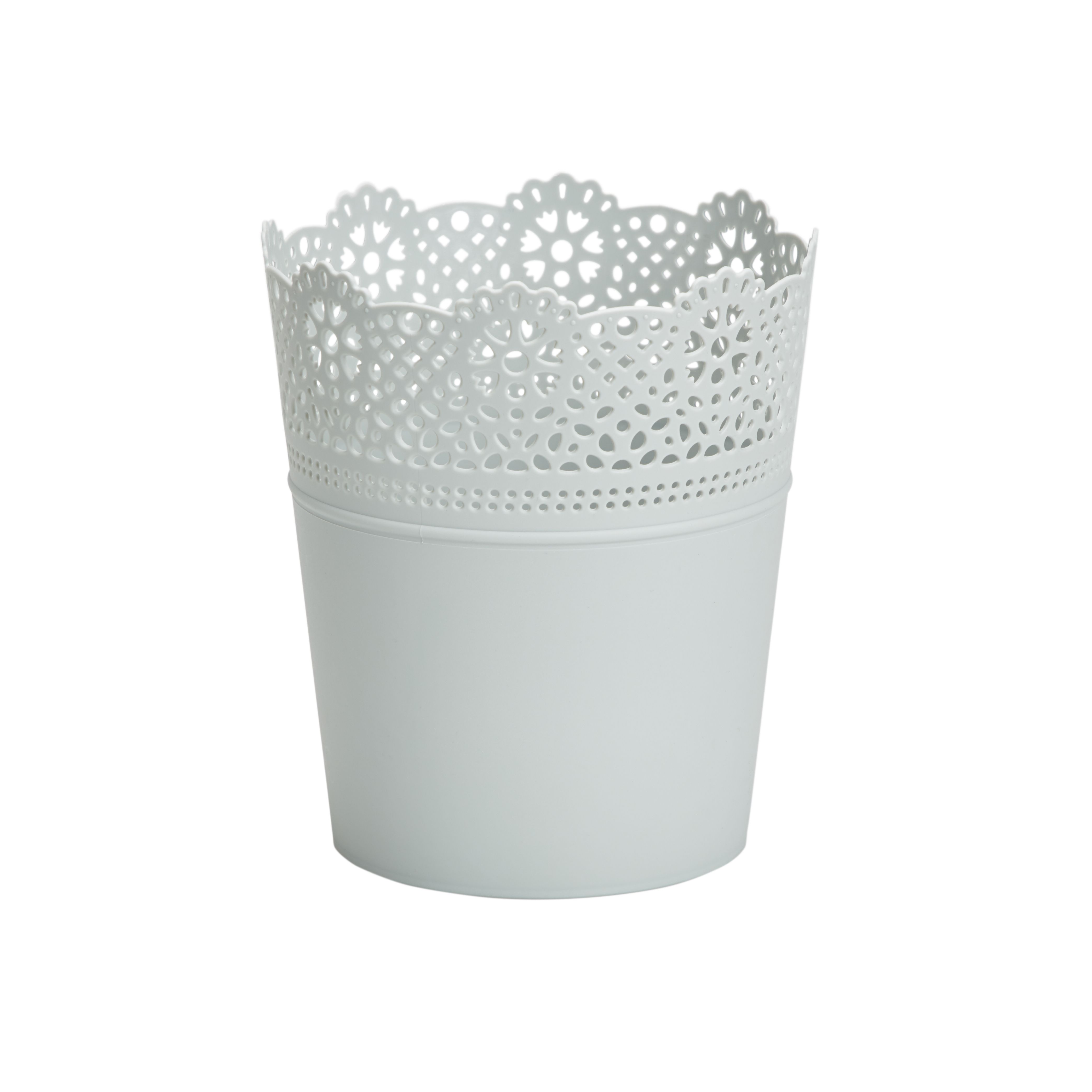 GoodHome Duck Egg Plastic Lace Round Plant Pot (Dia)13.7Cm | Compare The Build