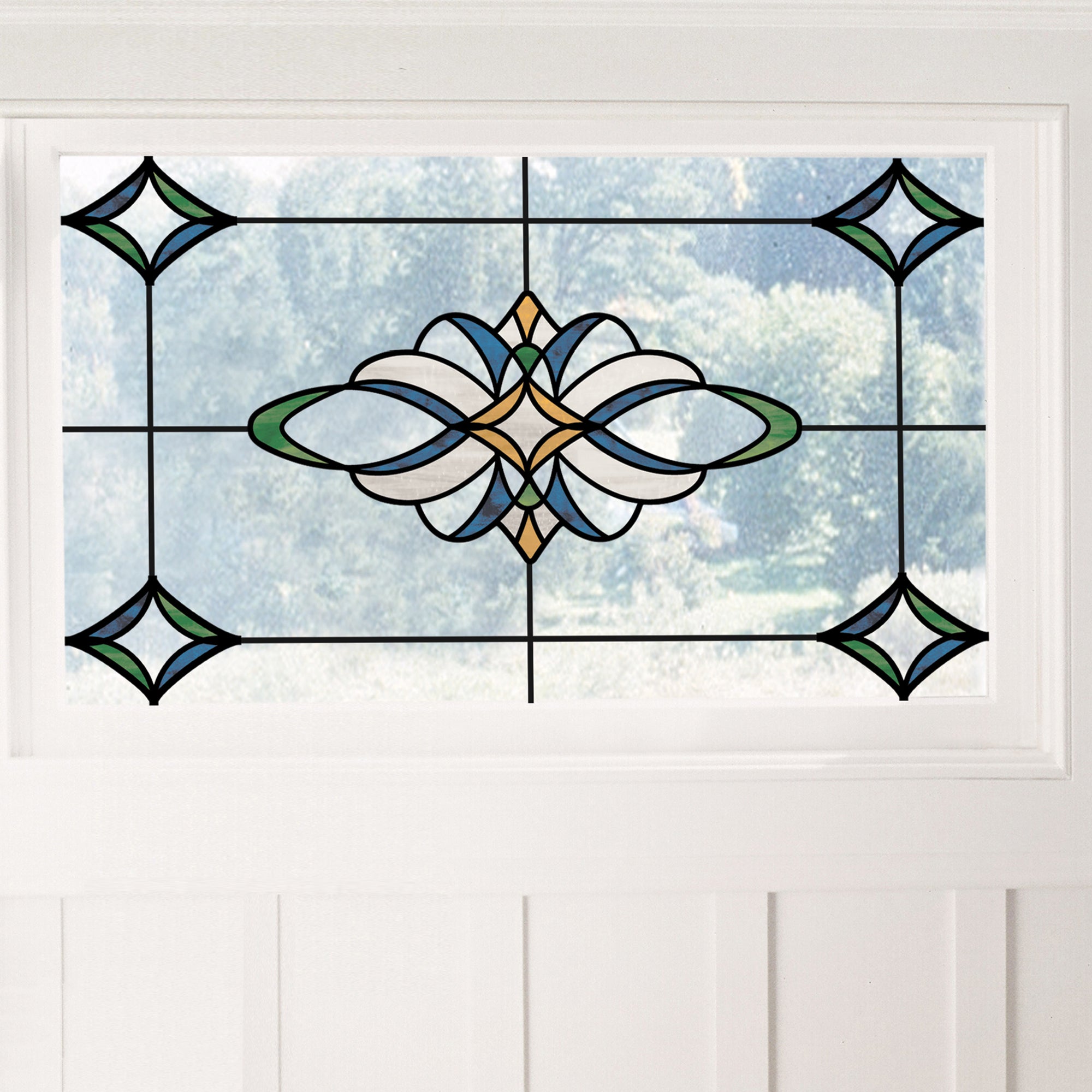 Blue Meridan Static Stained Glass Decal Blue/Green/Beige Price Comparisons | Compare The Build