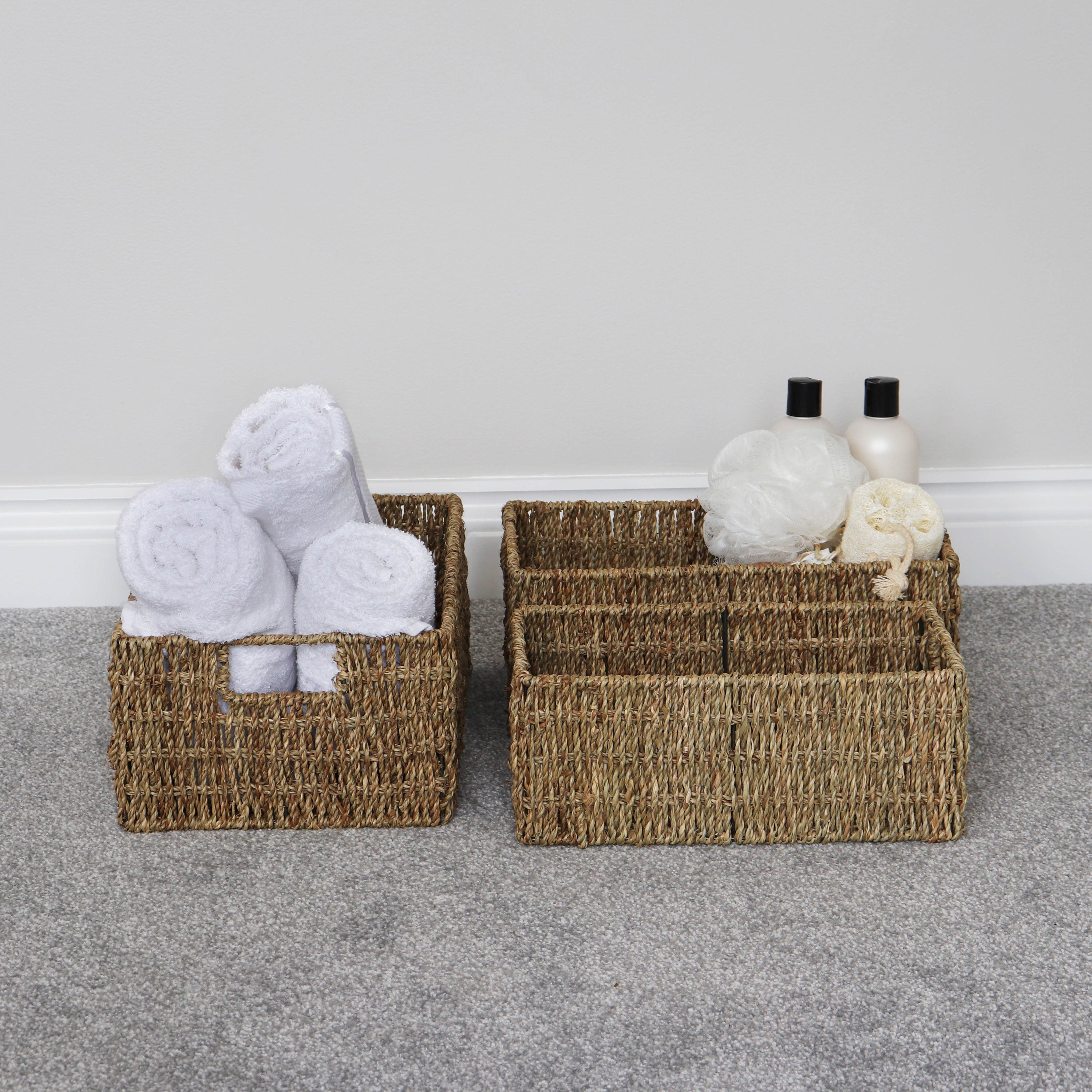 JVL Seagrass Set of 3 Storage Baskets with Handles Natural Price Comparisons | Compare The Build