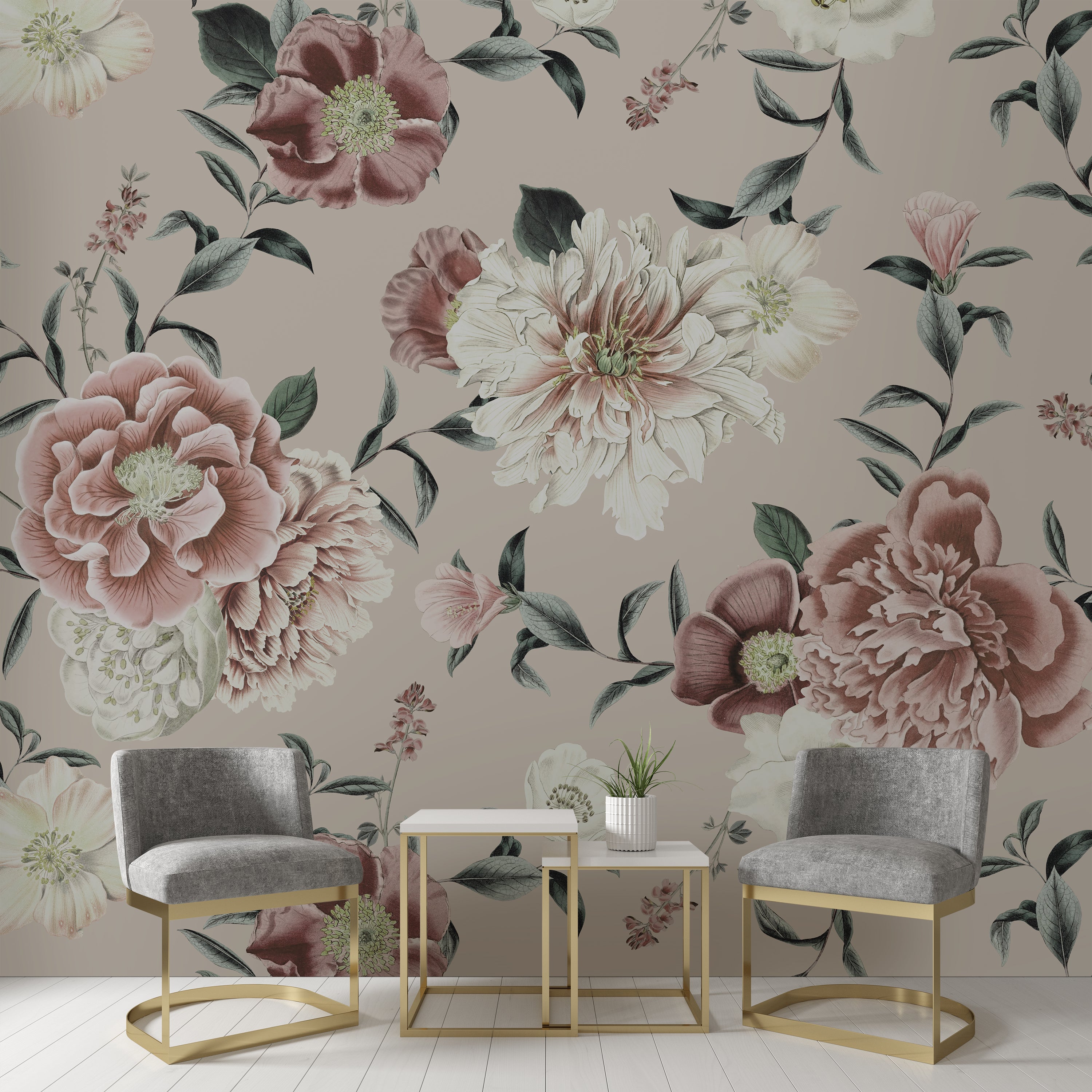 Vintage Floral Natural Mural Brown/Green/White Price Comparisons | Compare The Build