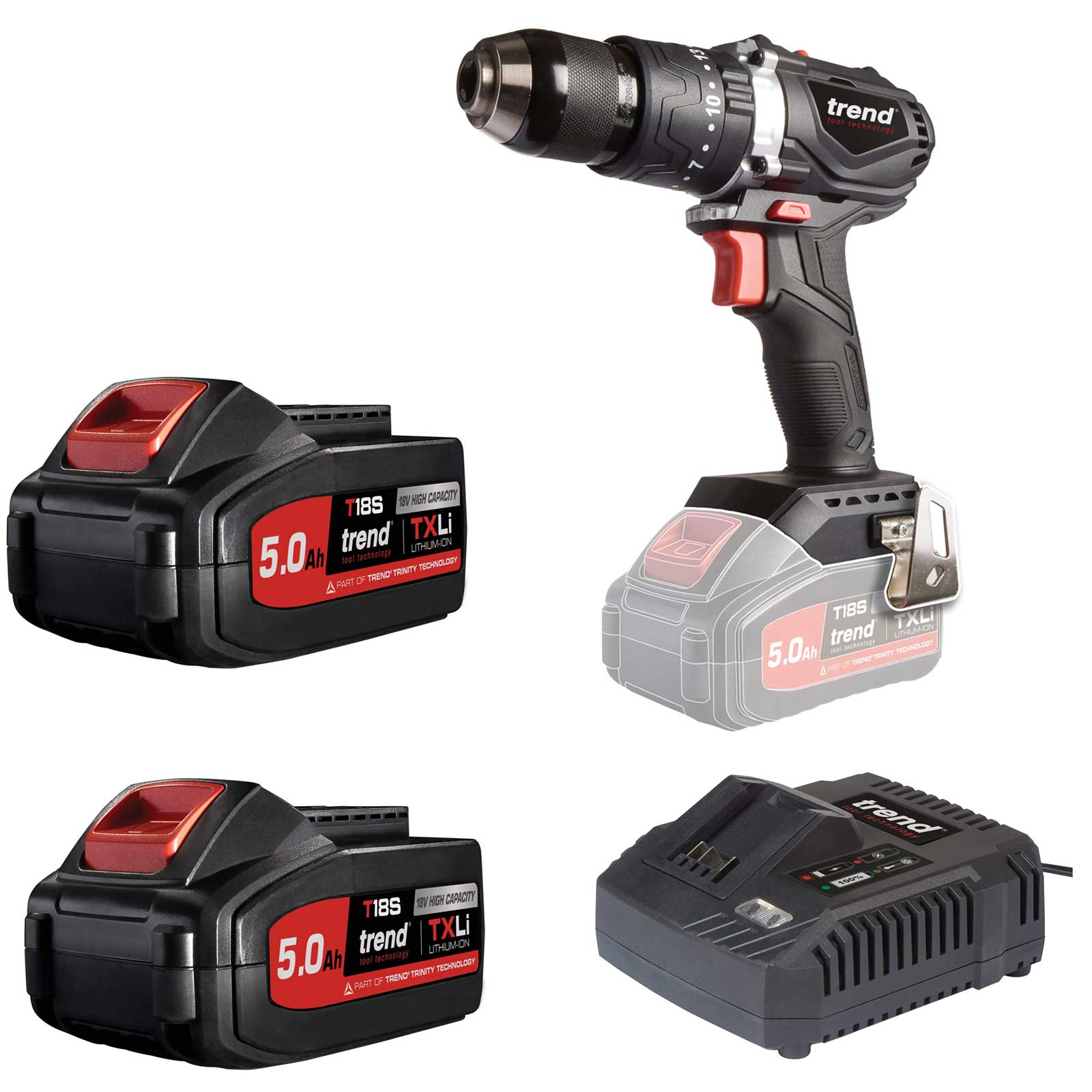 Trend T18S/CDB 18v Cordless Brushless Combi Drill 2 x 5ah Li-ion Charger No Case Price Comparisons | Compare The Build