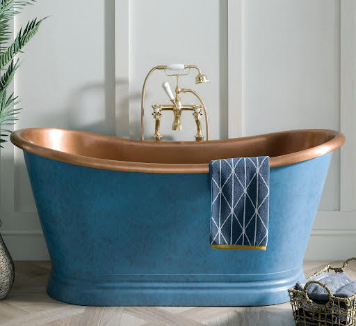 BC Designs Patinata Boat Small Roll Top Freestanding Bath 1500 x 725mm - Blue Copper Price Comparisons | Compare The Build