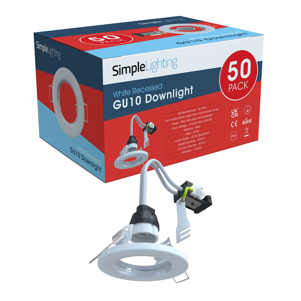 Pack of 50 Recessed GU10 Spot Light in White Finish Price Comparisons | Compare The Build