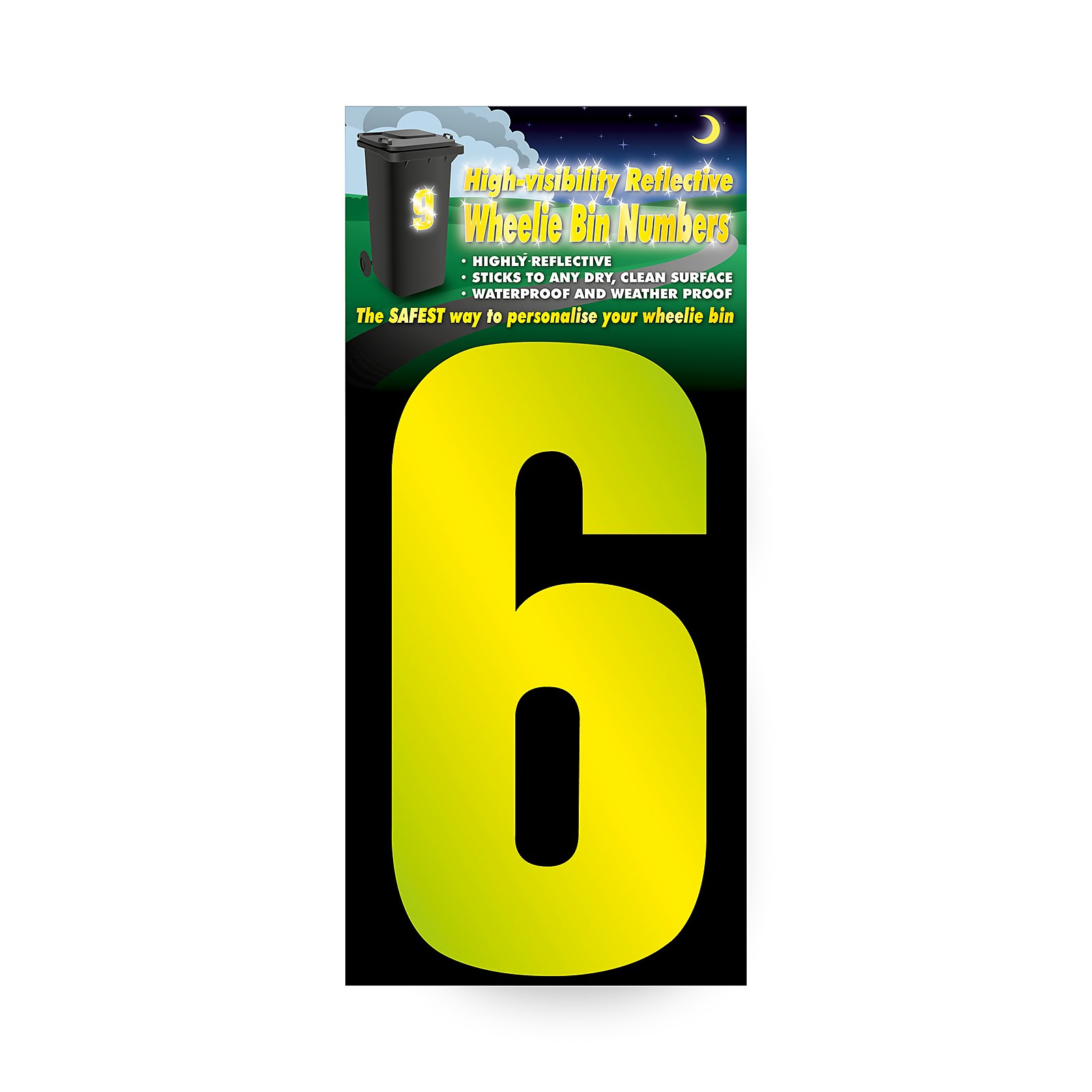 High Visibilty Reflective Self Adhesive Wheelie Bin Number - Yellow Number 6 Price Comparisons | Compare The Build