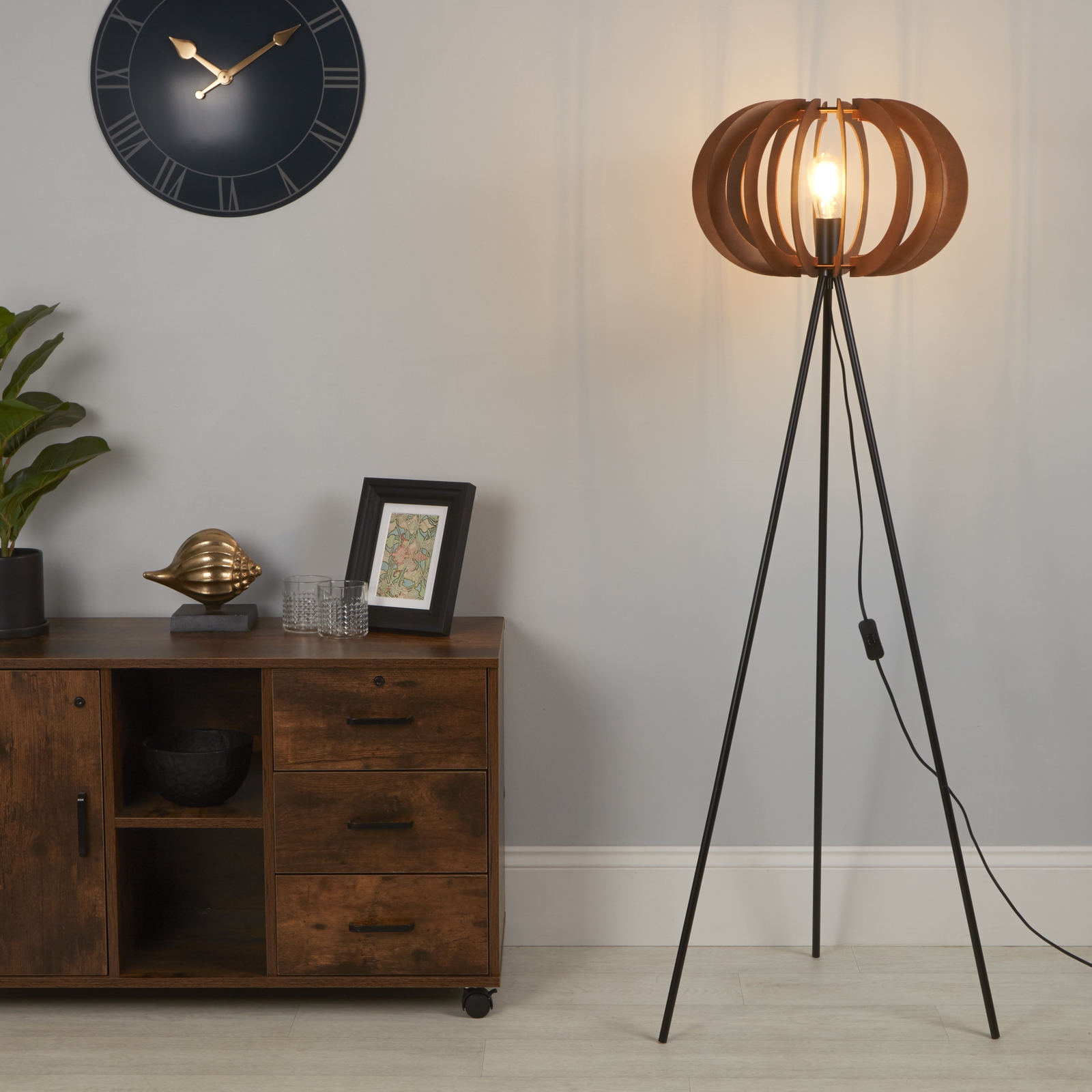 Tripod Floor Lamp - Walnut & Black | Compare The Build