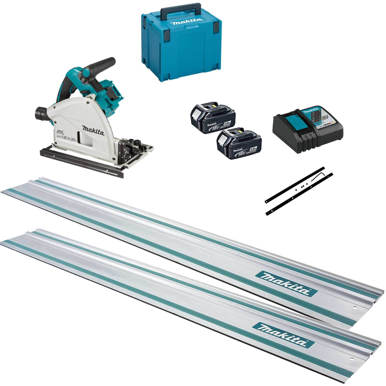 Makita DSP600ZJ Twin 18v LXT Cordless Brushless Plunge Saw 3 Piece Kit 2 x 5ah Li-ion Charger Case & Accessories Price Comparisons | Compare The Build