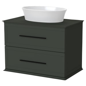 Duarti by Calypso Kentchurch Juniper Green Wall Hung Vanity with Hanbury Countertop Basin, Worktop & Black Handles - 750mm Price Comparisons | Compare The Build