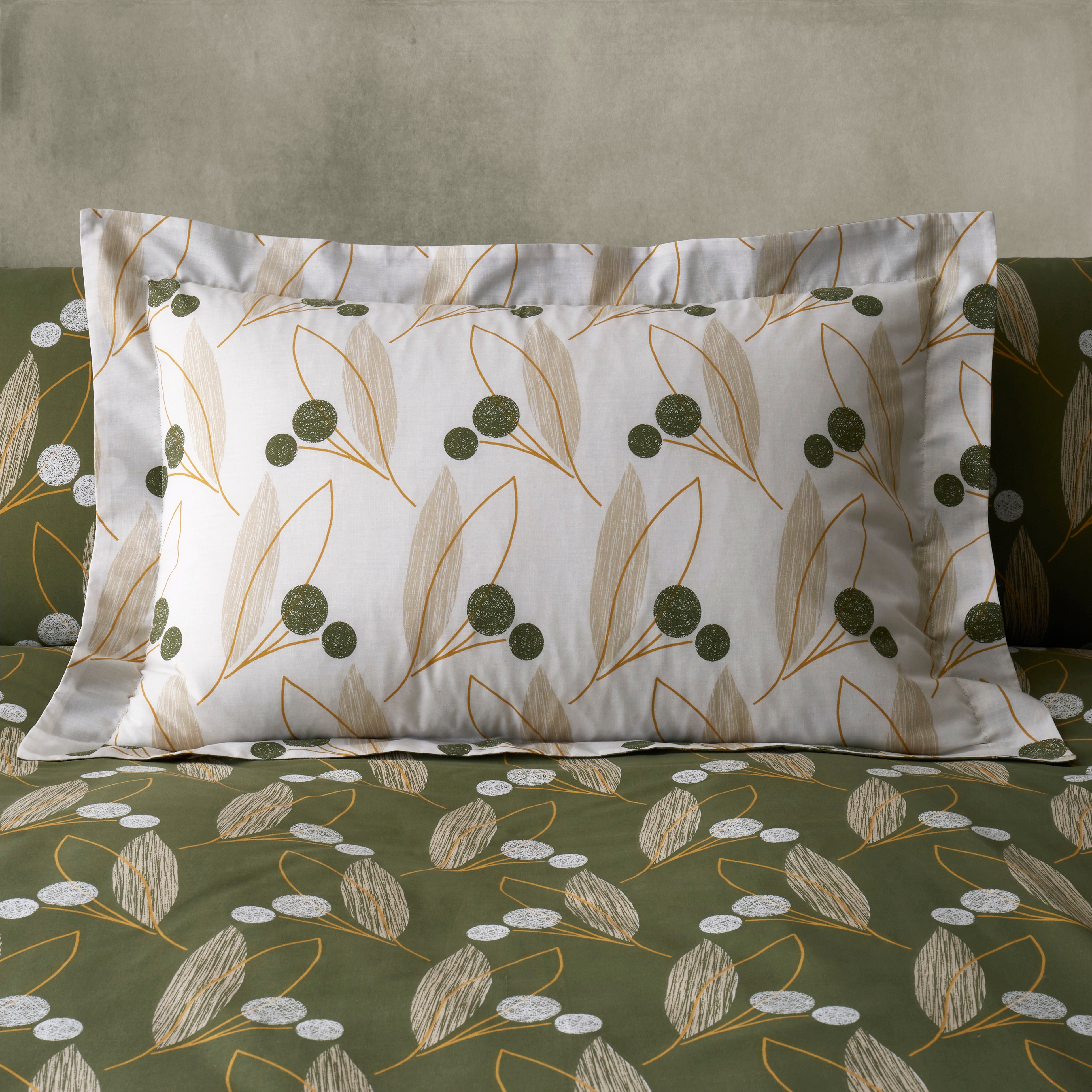 Elements Leaf Olive Oxford Pillowcase Green/Yellow/White Price Comparisons | Compare The Build