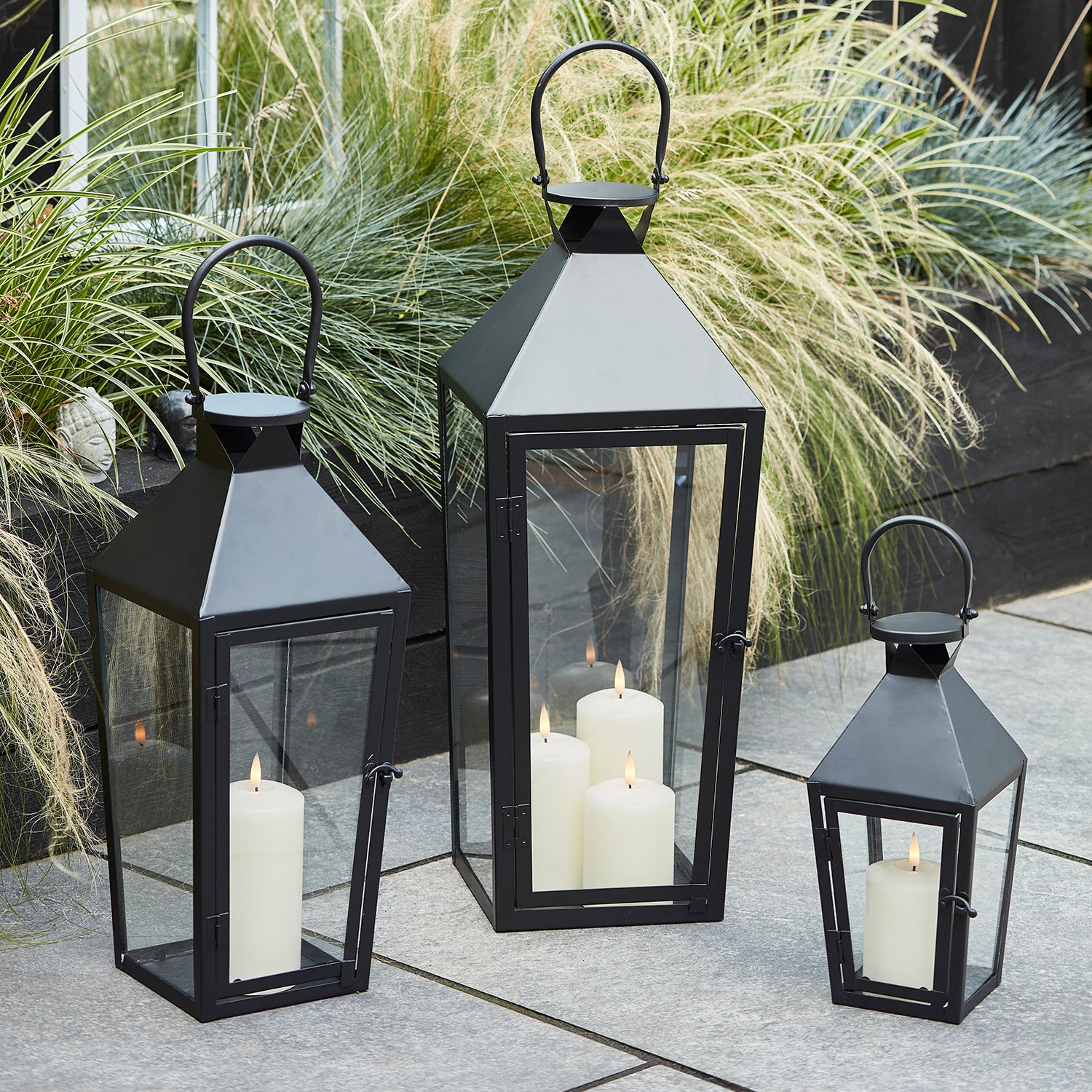 Cairns Black Garden Lantern Trio with TruGlow® Candles Price Comparisons | Compare The Build