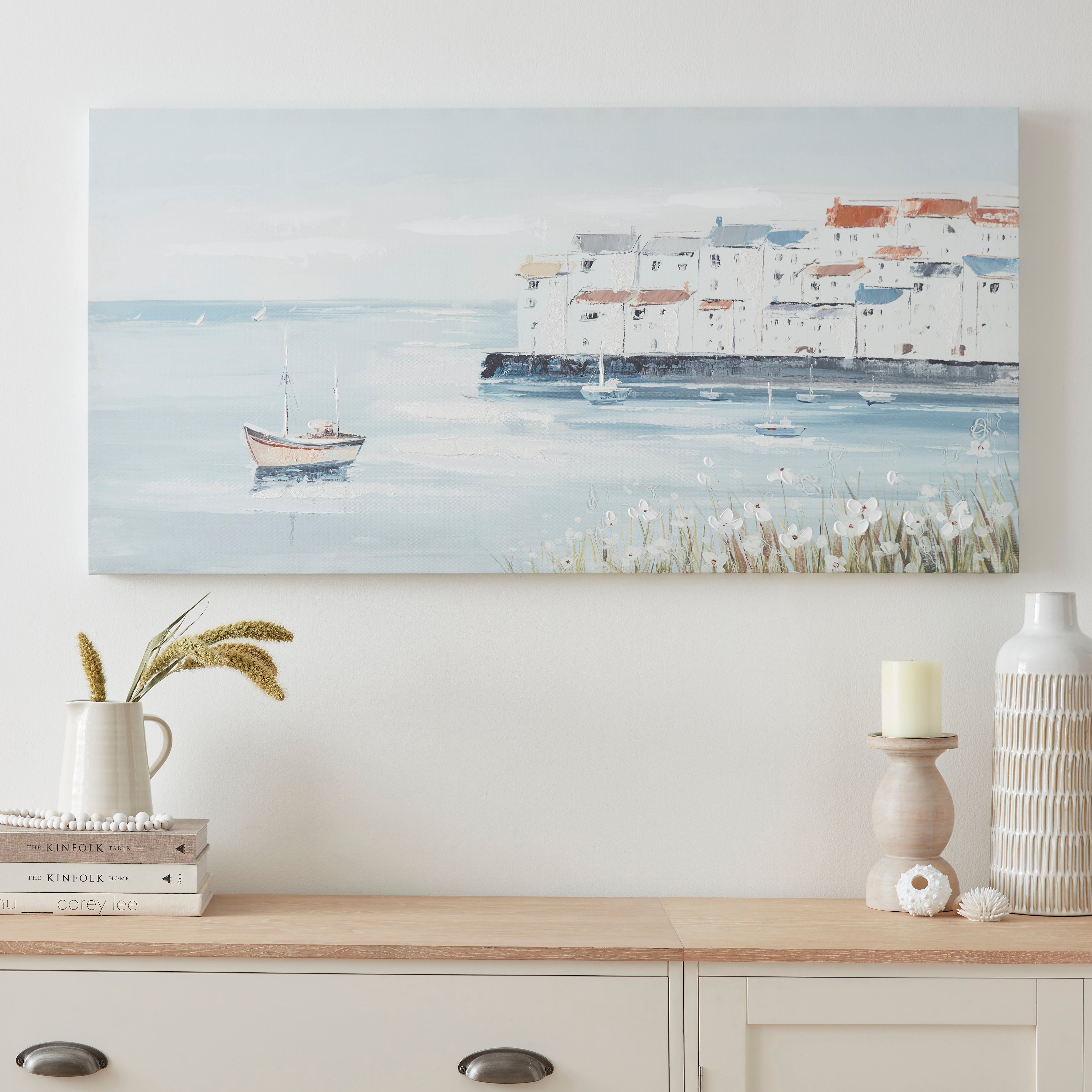 Harbour Scene Canvas 120x60cm Blue/White Price Comparisons | Compare The Build