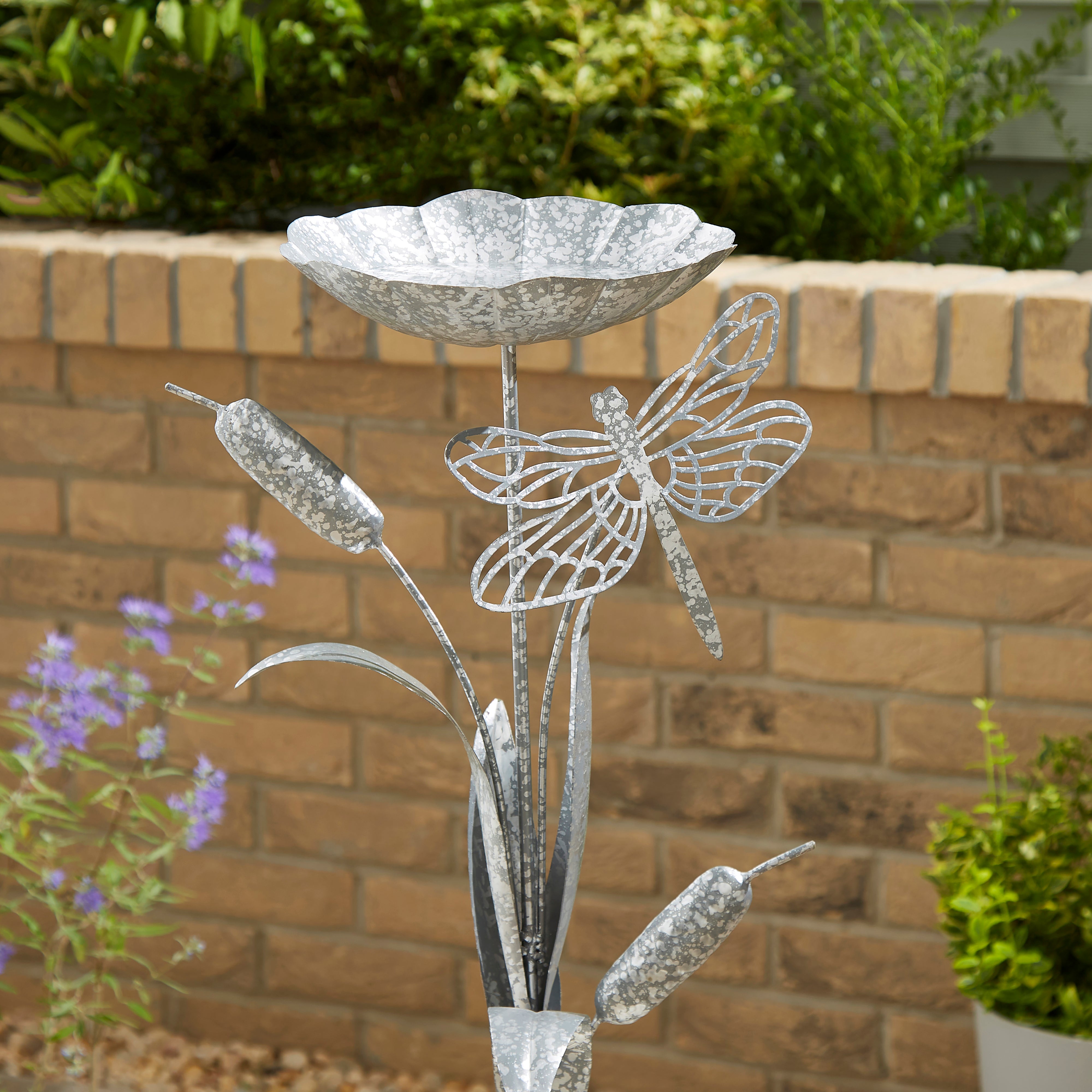 Silver Iron Dragonfly Bird Bath Stake Silver | Compare The Build