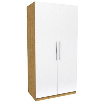 Darwin Gloss White Oak Effect Chipboard & High-Density Fibreboard (Hdf) Double Wardrobe (H)2004mm (W)998mm (D)566mm Price Comparisons | Compare The Build