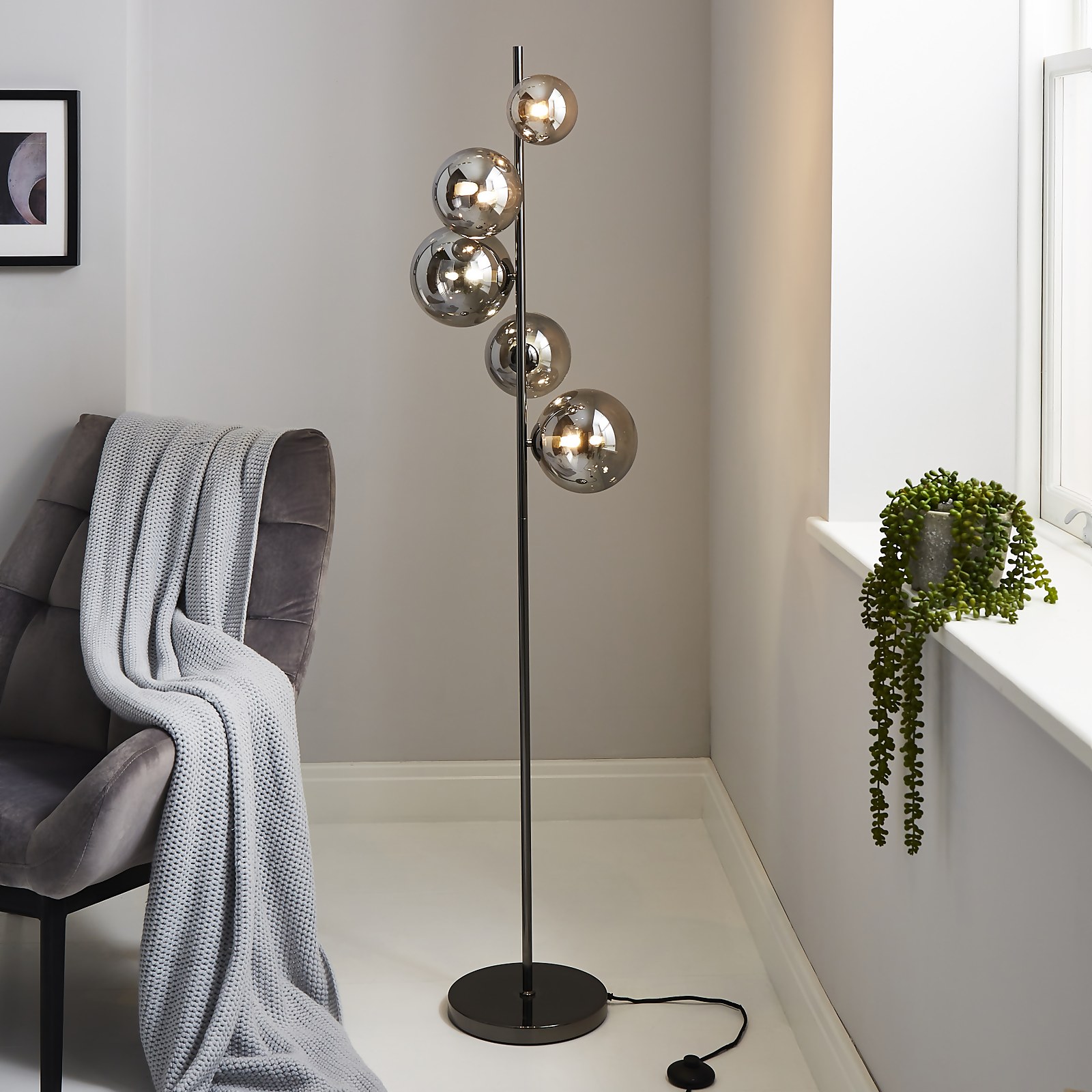 Orb II 5 Light Floor Lamp - Black Chrome Smoke | Compare The Build