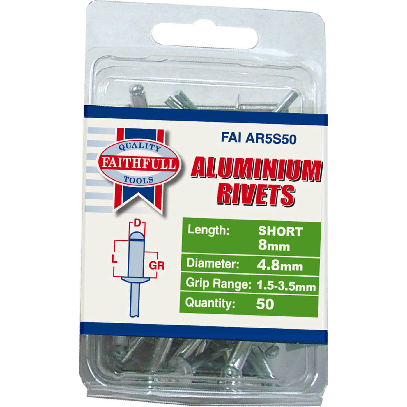 Faithfull Aluminium Pop Rivets 4.8mm 8mm Pack of 50 Price Comparisons | Compare The Build