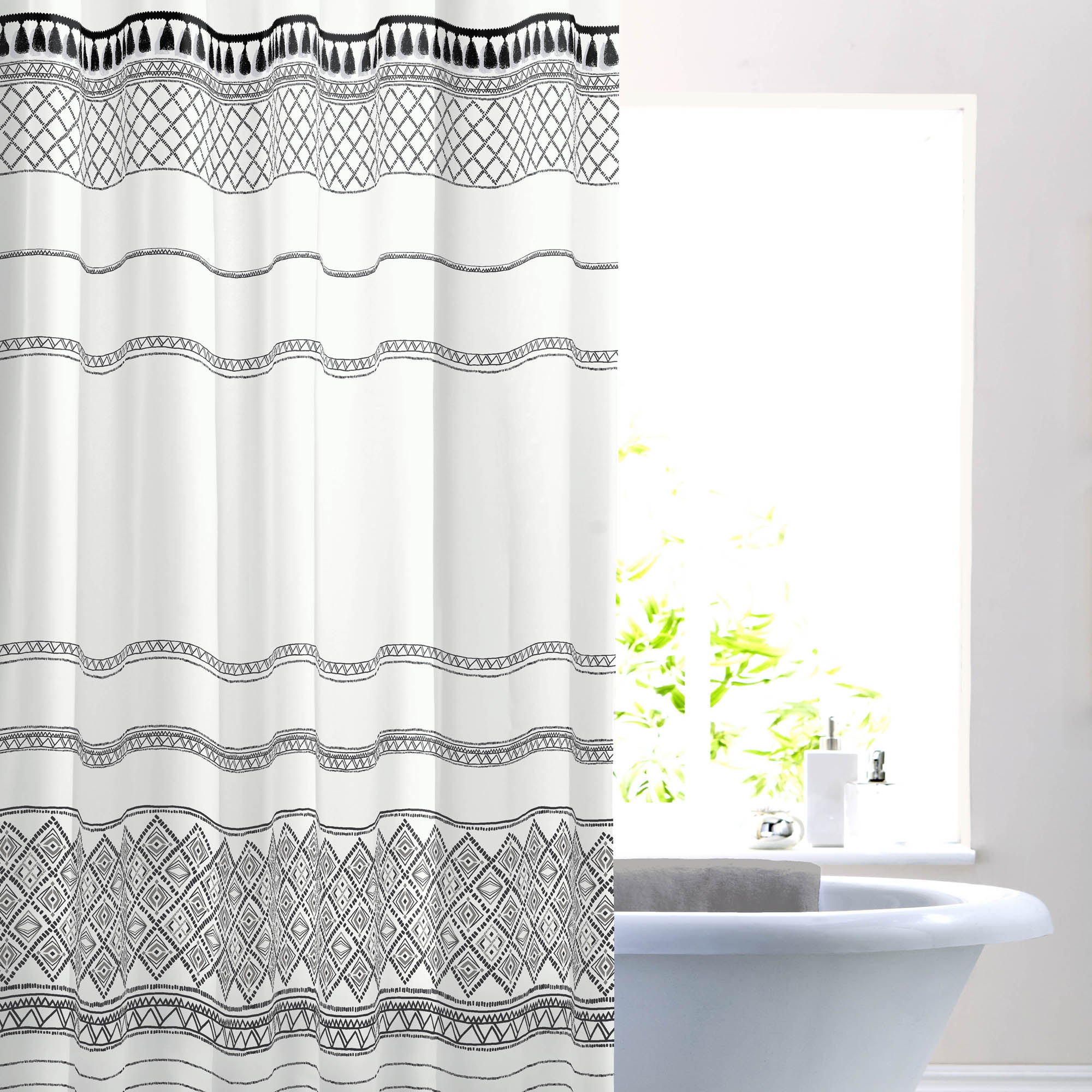 Nomadic Tassel Monochrome Shower Curtain Black/white Price Comparisons | Compare The Build