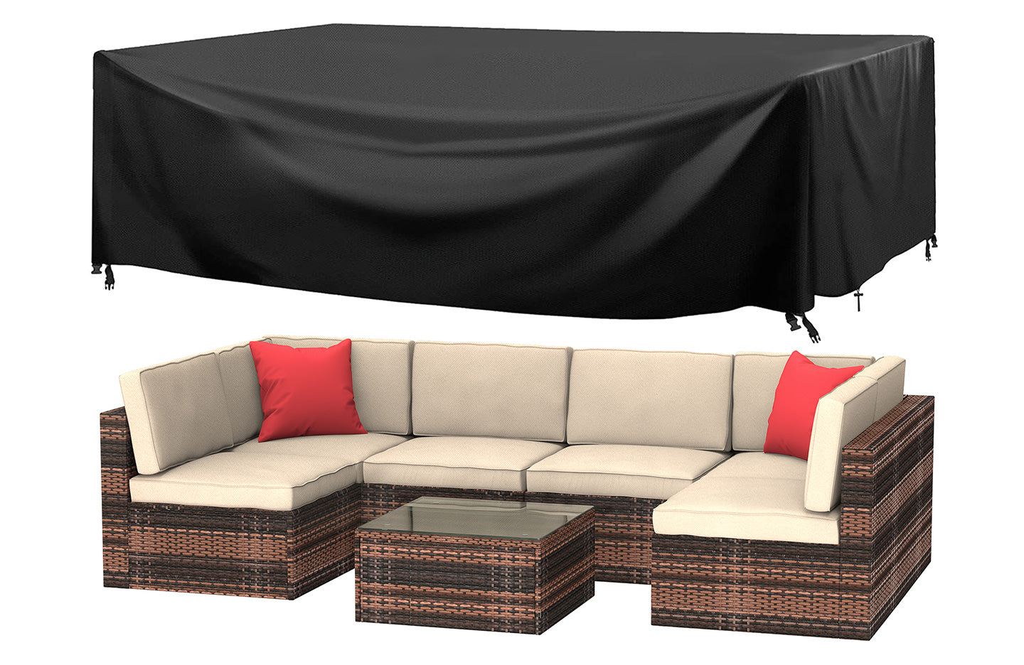 6 Seater Garden Furniture Outdoor PE Rattan Patio Corner Sofa Set with Protection Cover Brown Price Comparisons | Compare The Build