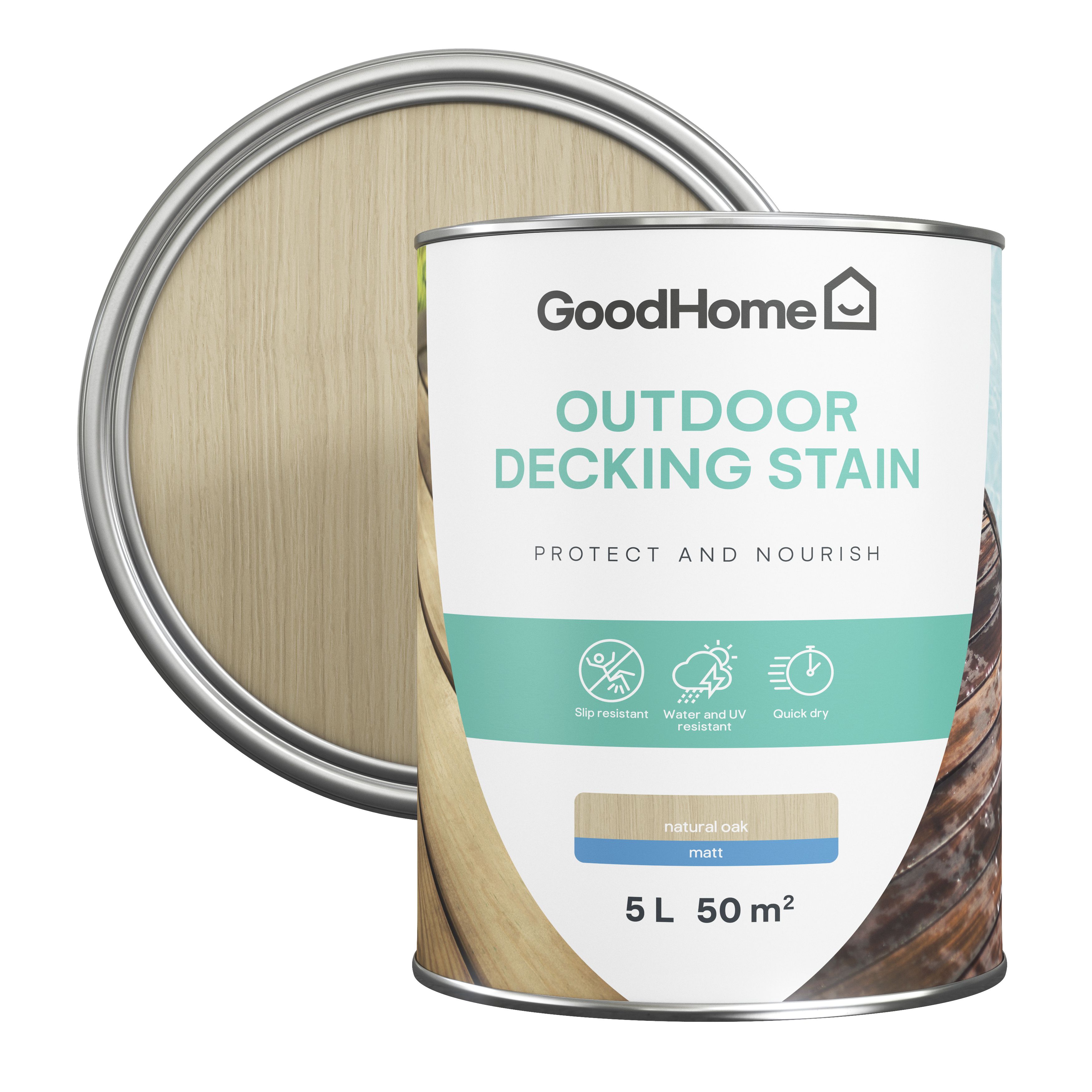 GoodHome Natural Oak Matt Quick Dry Decking Wood Stain, 5L | Compare The Build