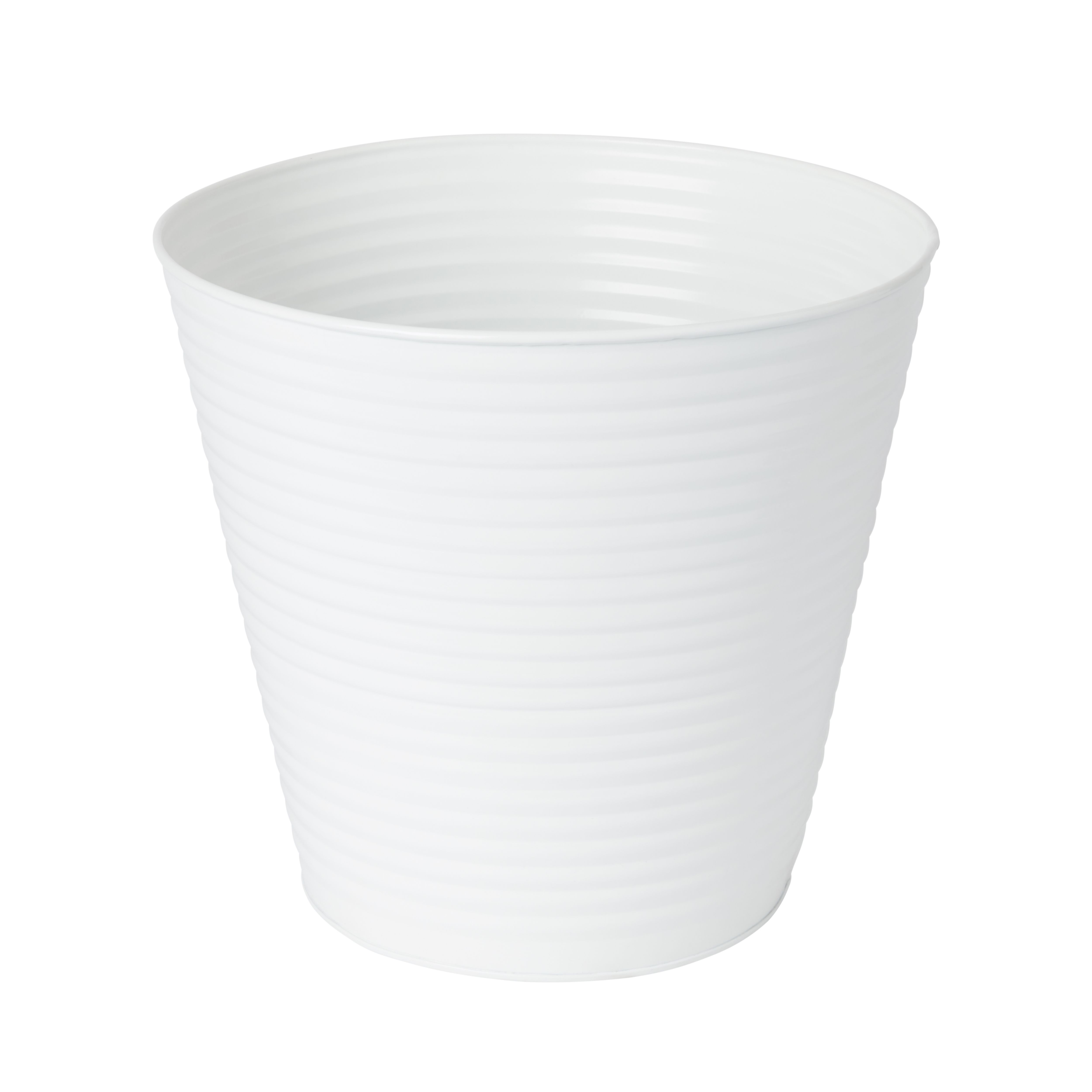 GoodHome White Metal Ribbed Round Plant Pot (Dia)27.3Cm | Compare The Build